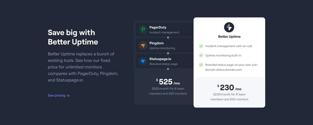 Better Stack Uptime Page Section Pricing