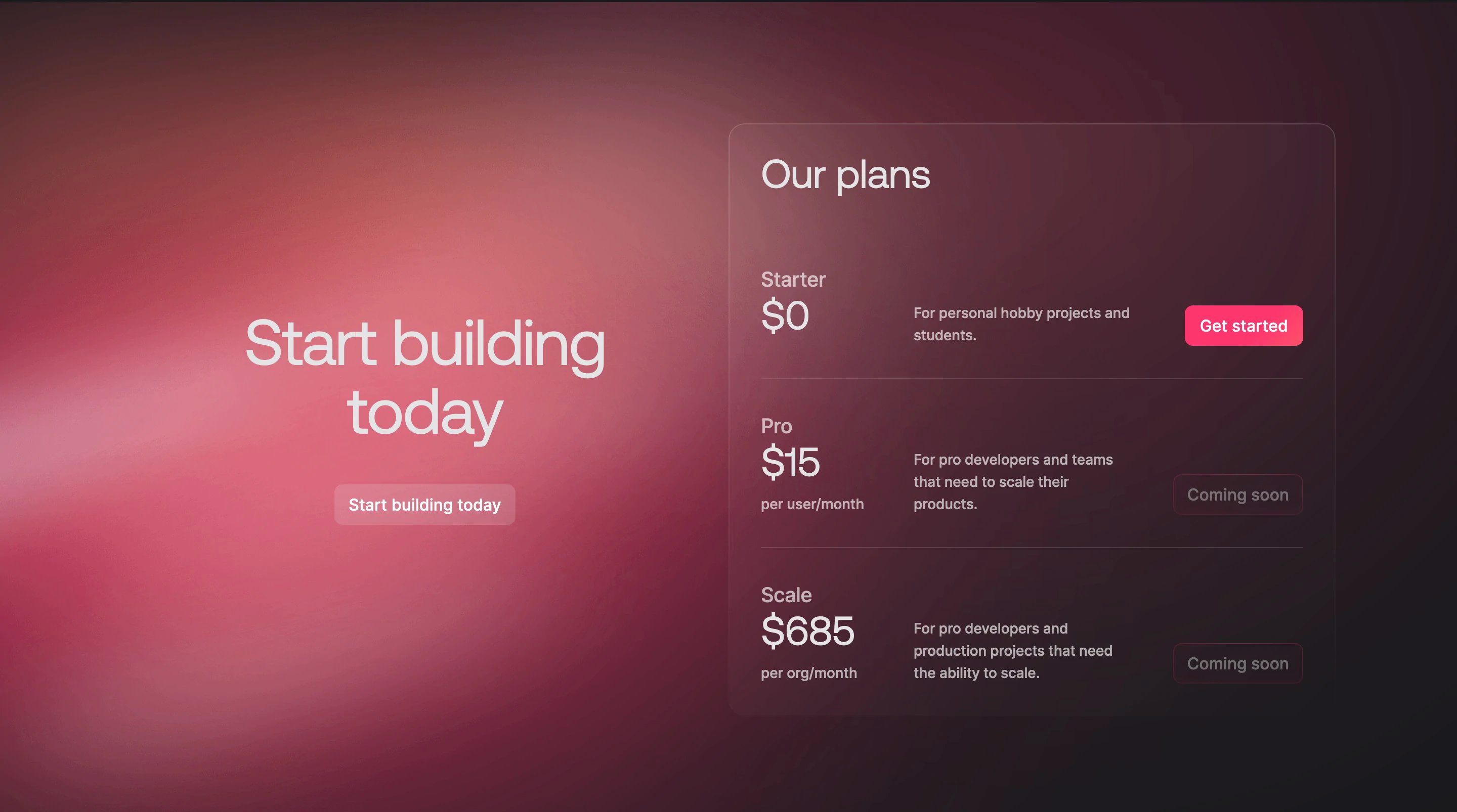 Appwrite Home Page Section Pricing