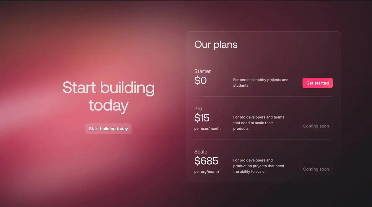 Appwrite Home Page Section Pricing