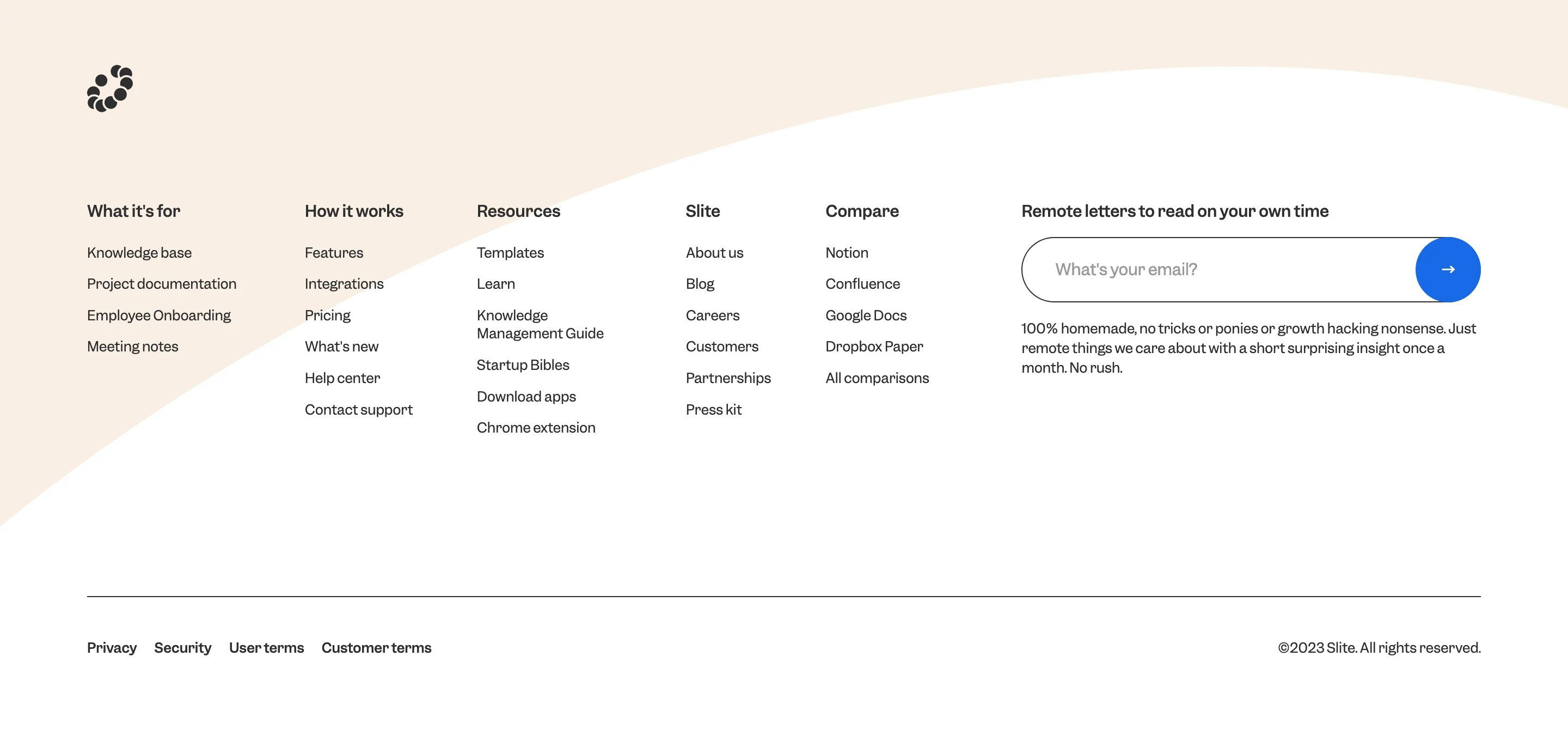Slite Home Page Section Footer