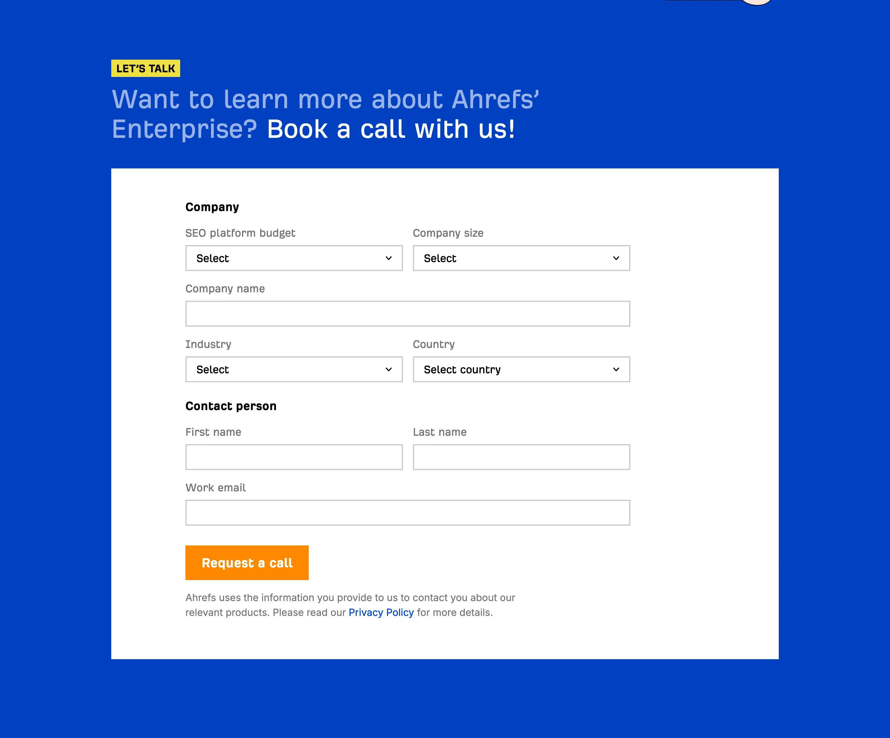Ahref Enterprise Section Book a Call
