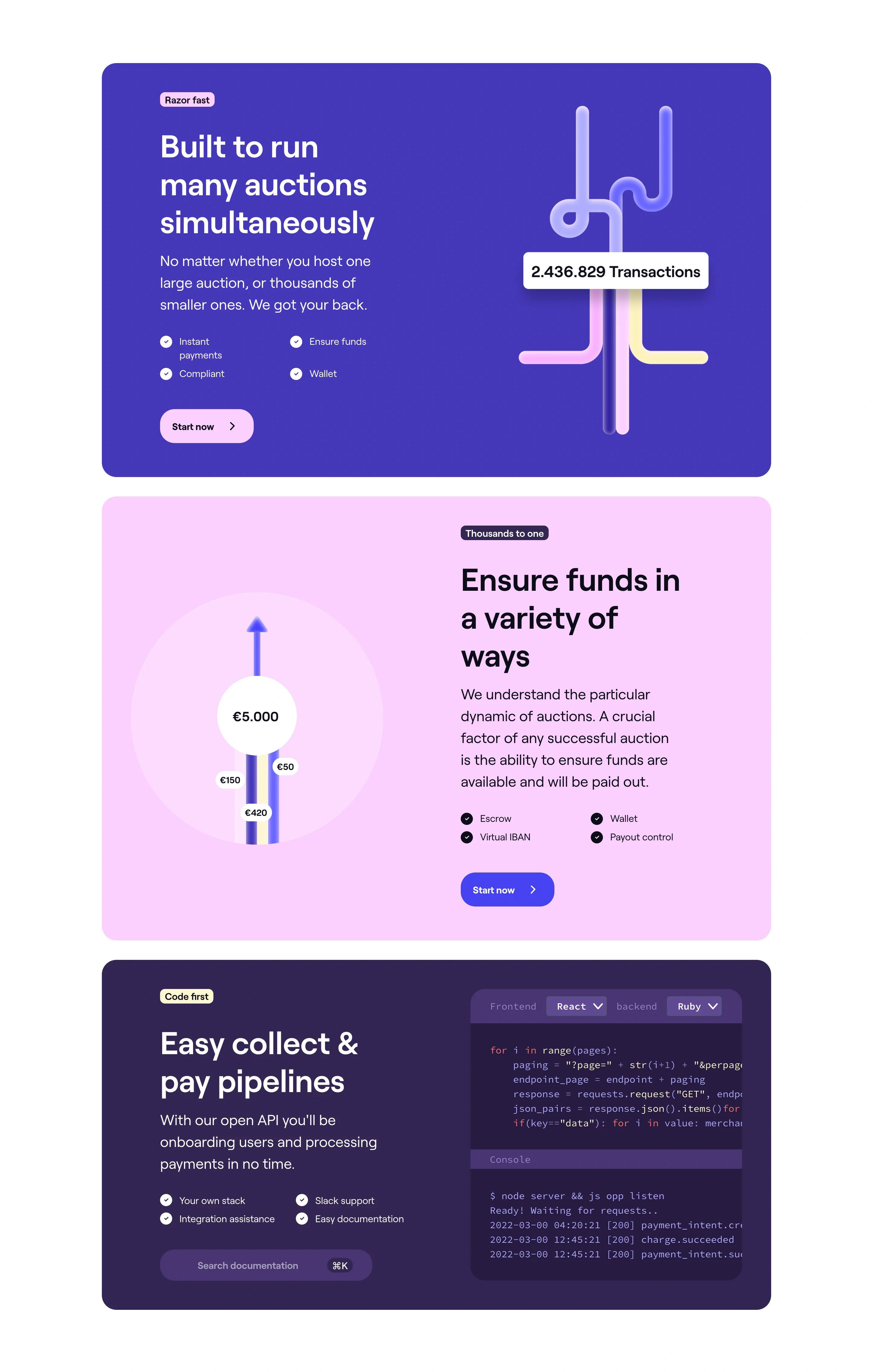 Online Payment Platform Auctions Page Section Features