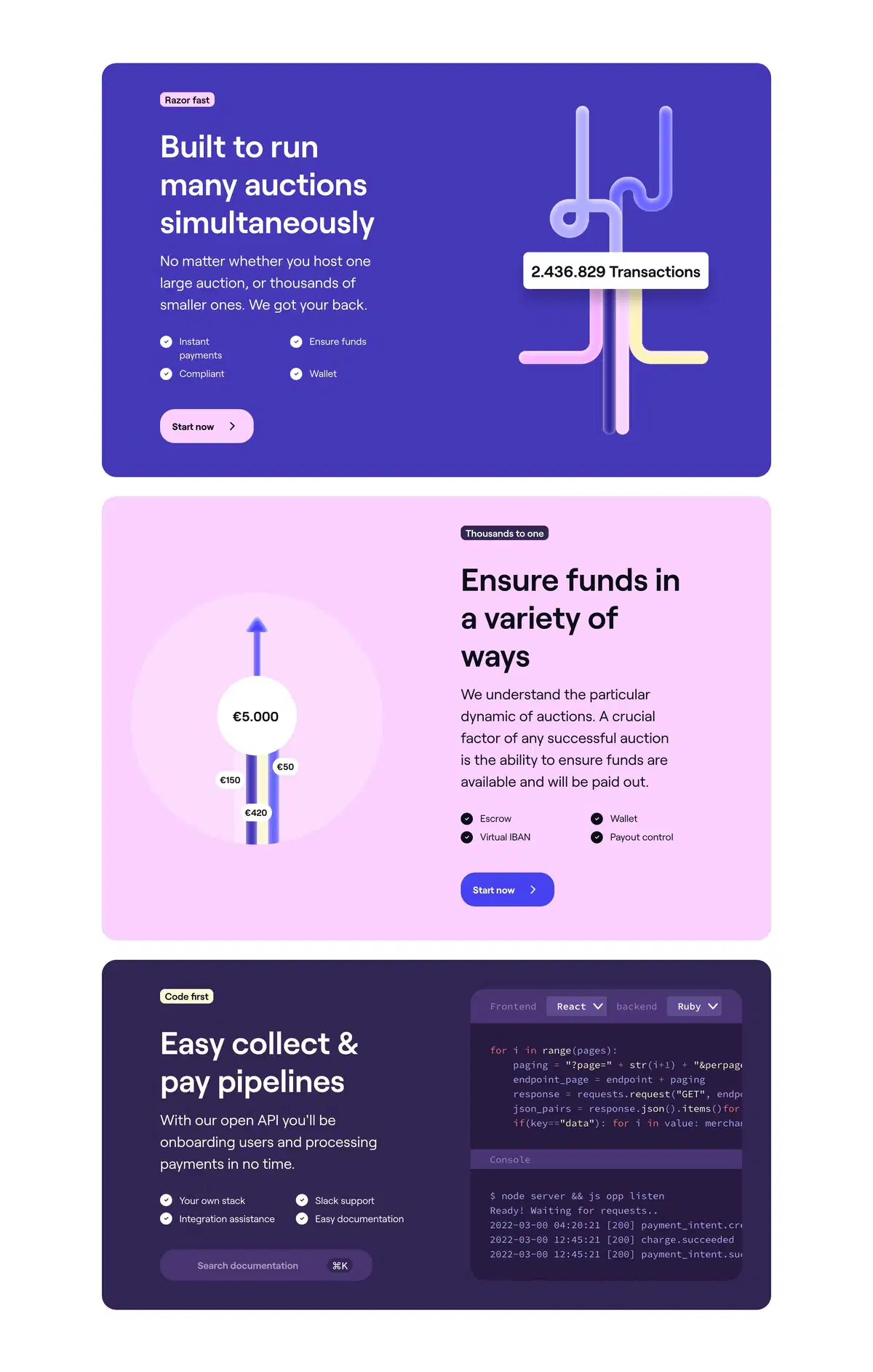 Online Payment Platform Auctions Page Section Features