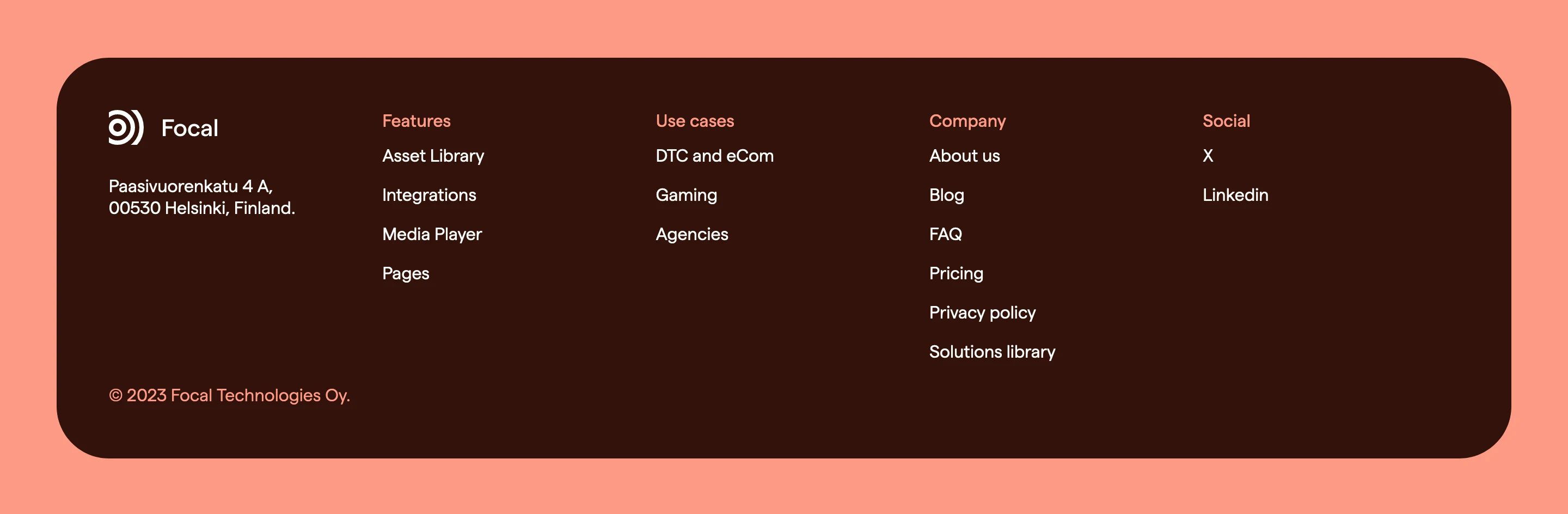 Focal Home Page Section Footer
