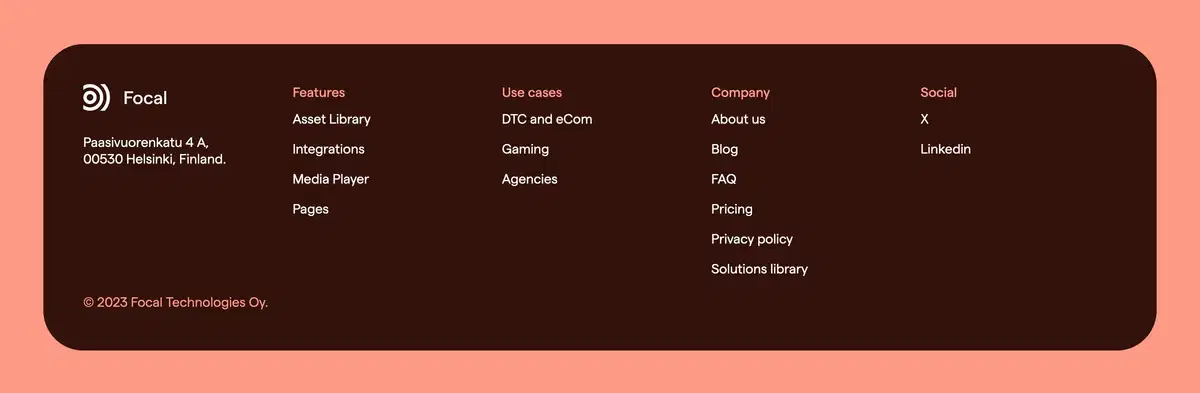 Focal Home Page Section Footer
