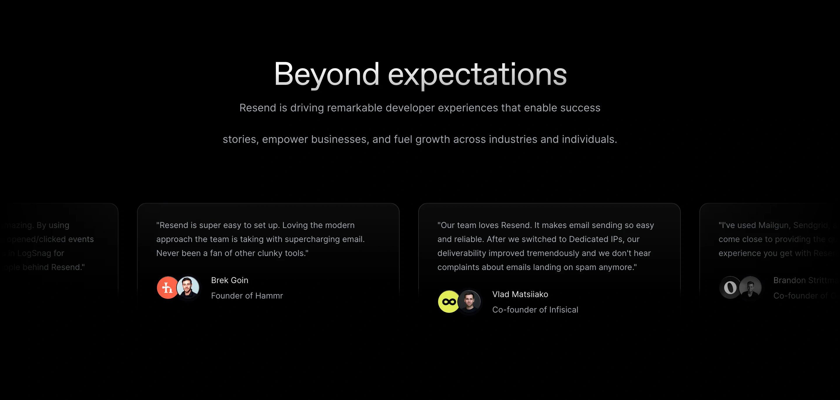 Resend Home Page Section Testimonials