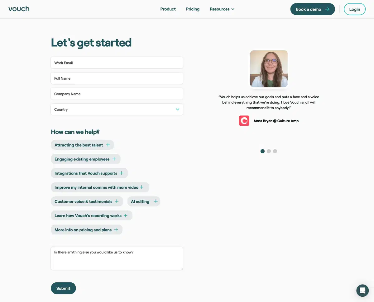 Vouch Request Demo Page Section Hero