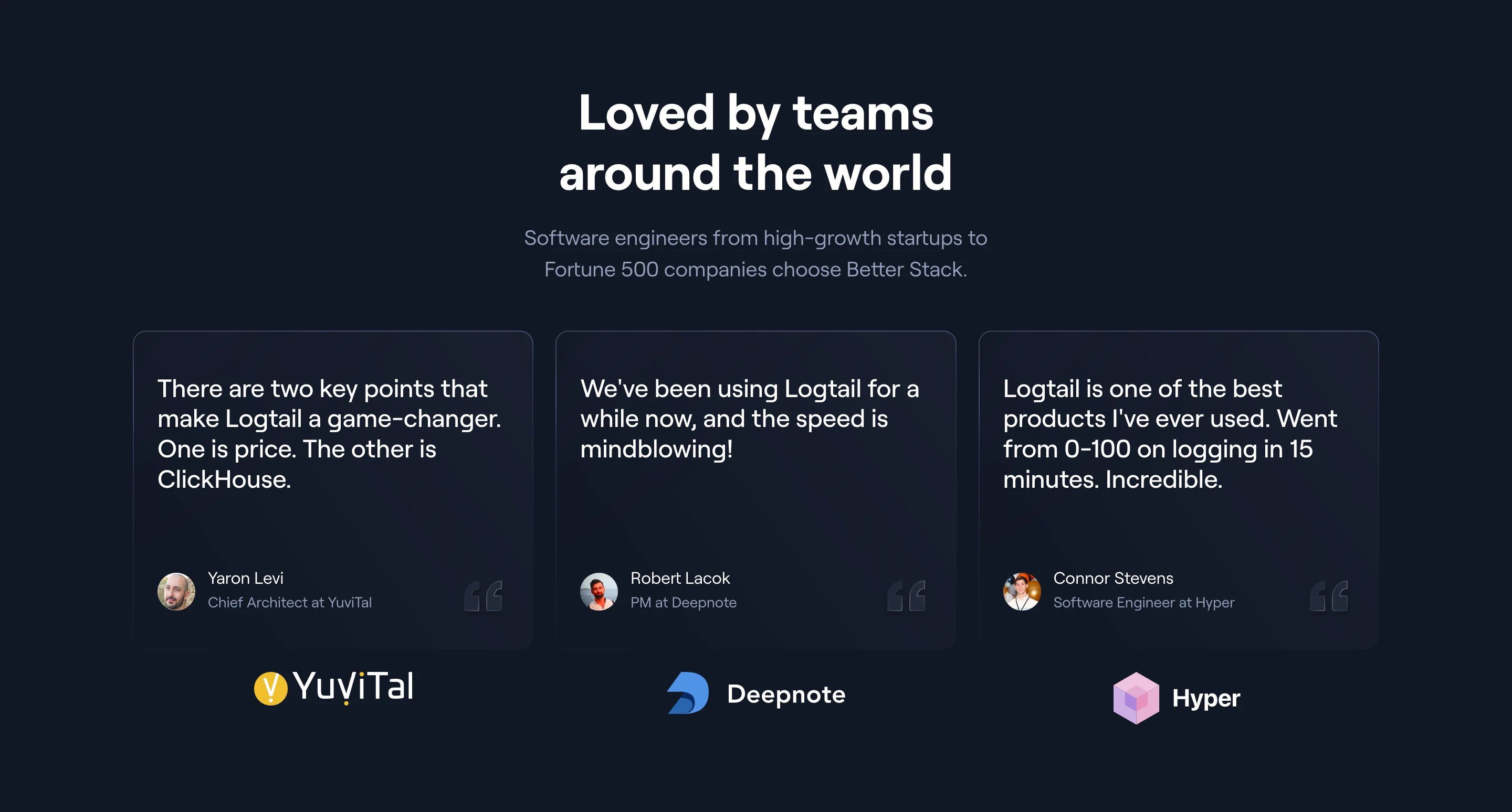 Better Stack Logtail Page Section Client Feedback
