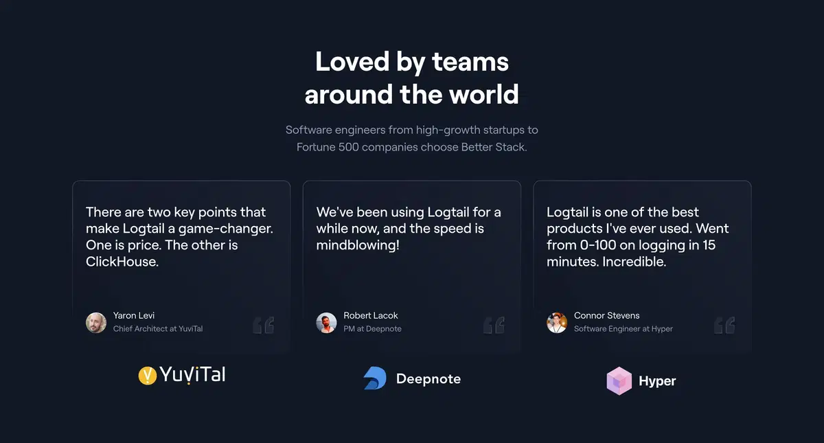 Better Stack Logtail Page Section Client Feedback
