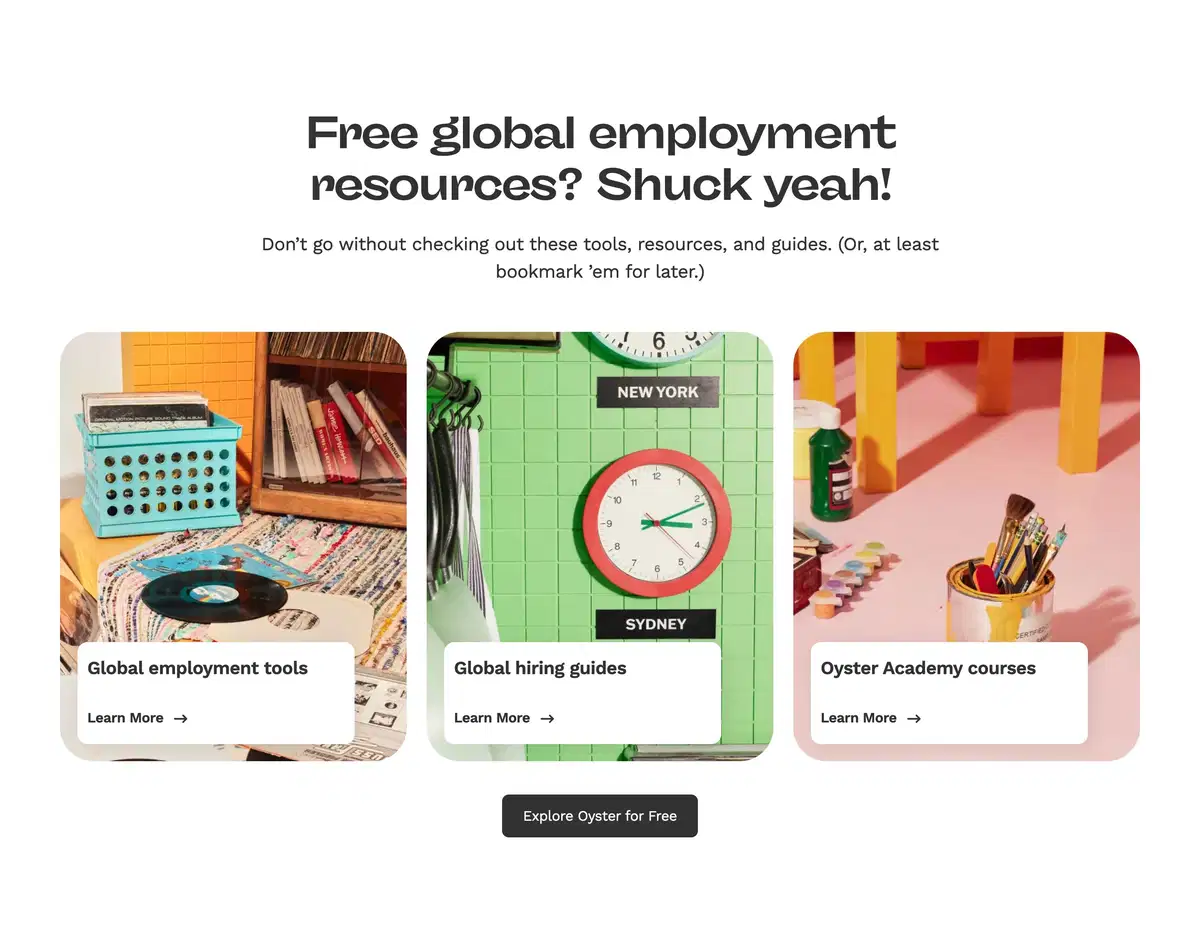 Oyster Home Page Section Resources