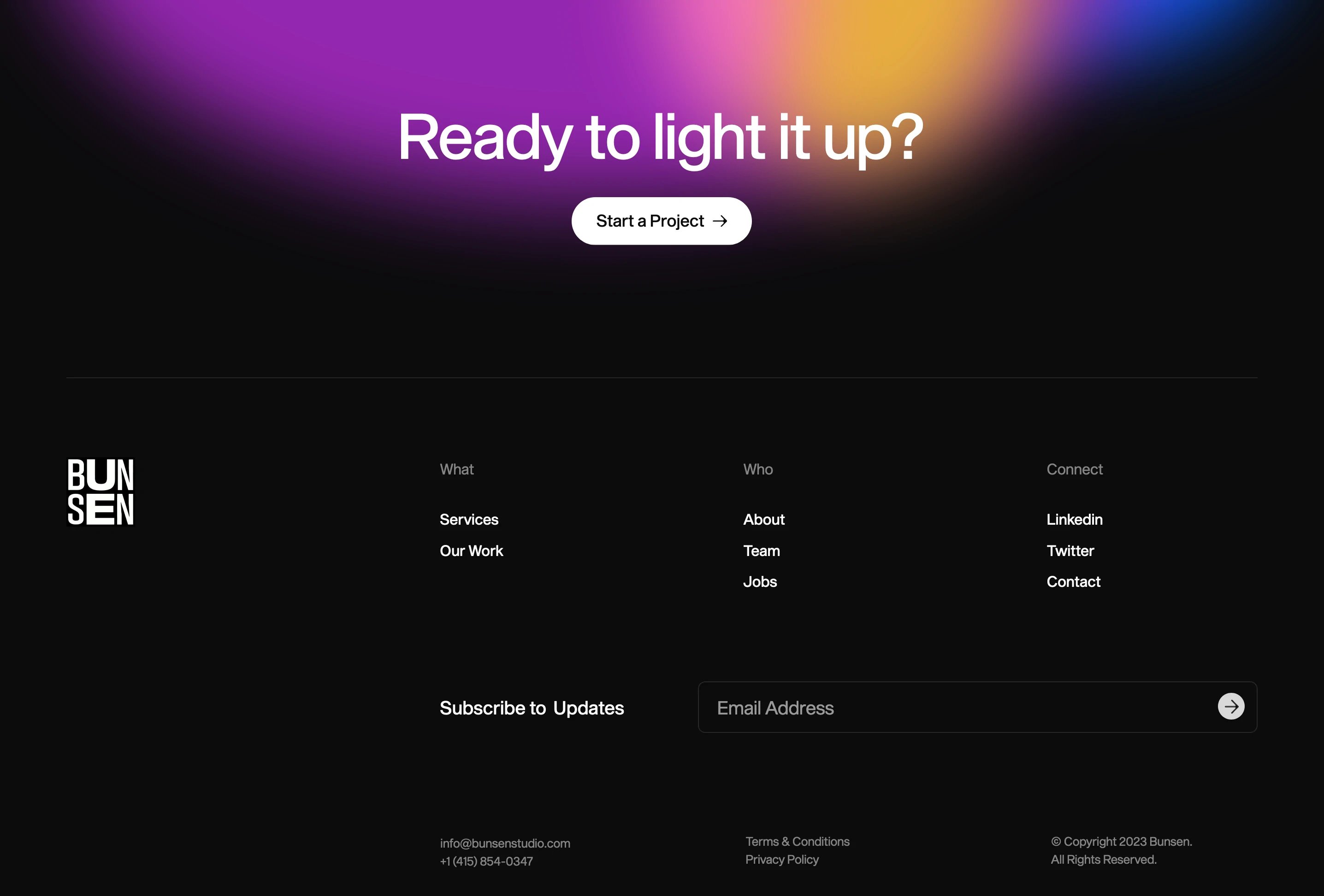 Bunsen Studio Home Page Section Footer