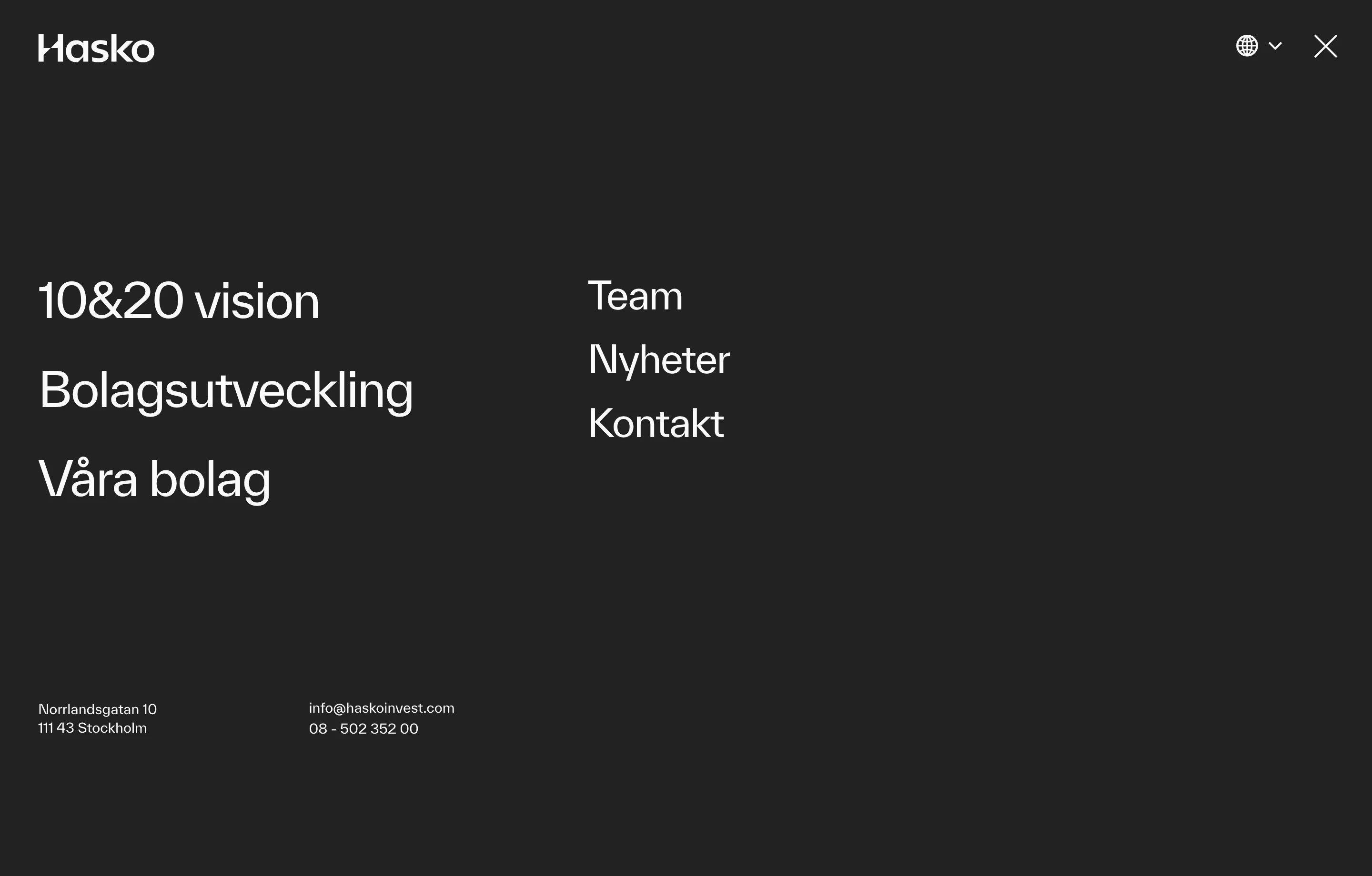Hasko Home Page Section Menu