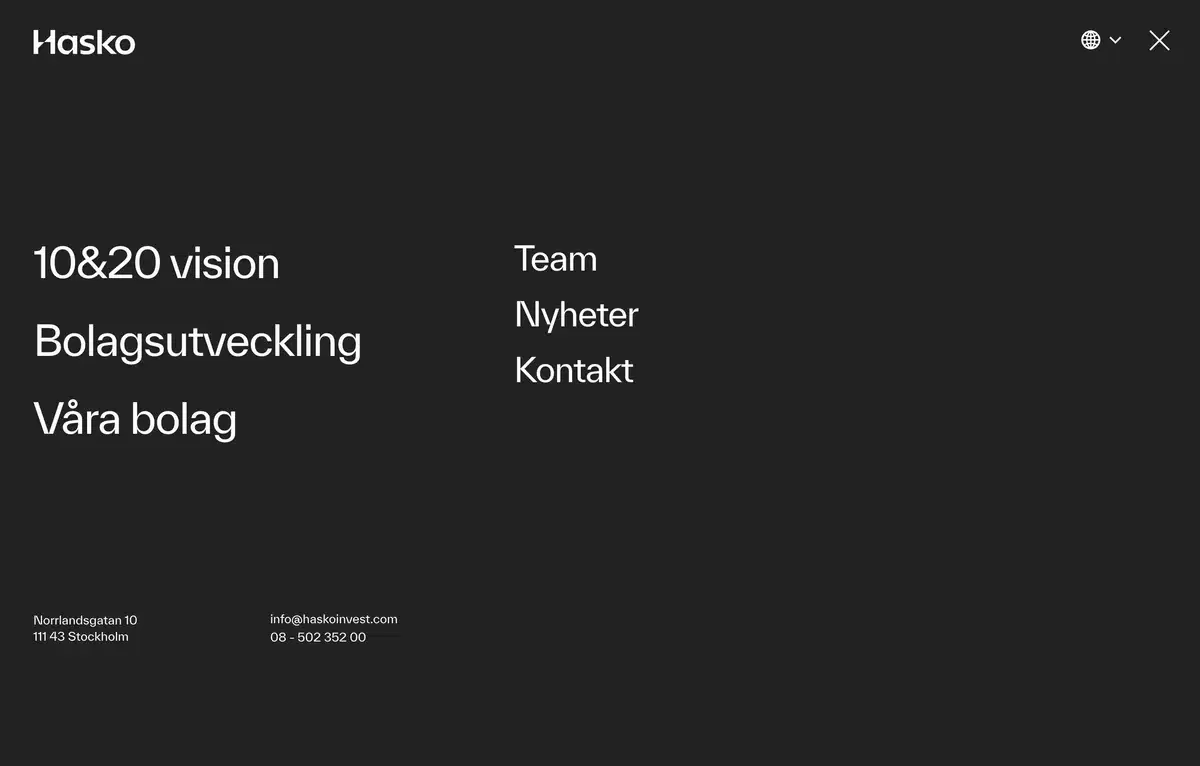 Hasko Home Page Section Menu