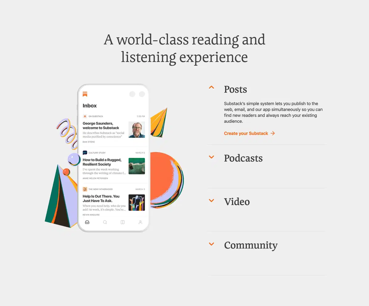Substack Home Page Section Features