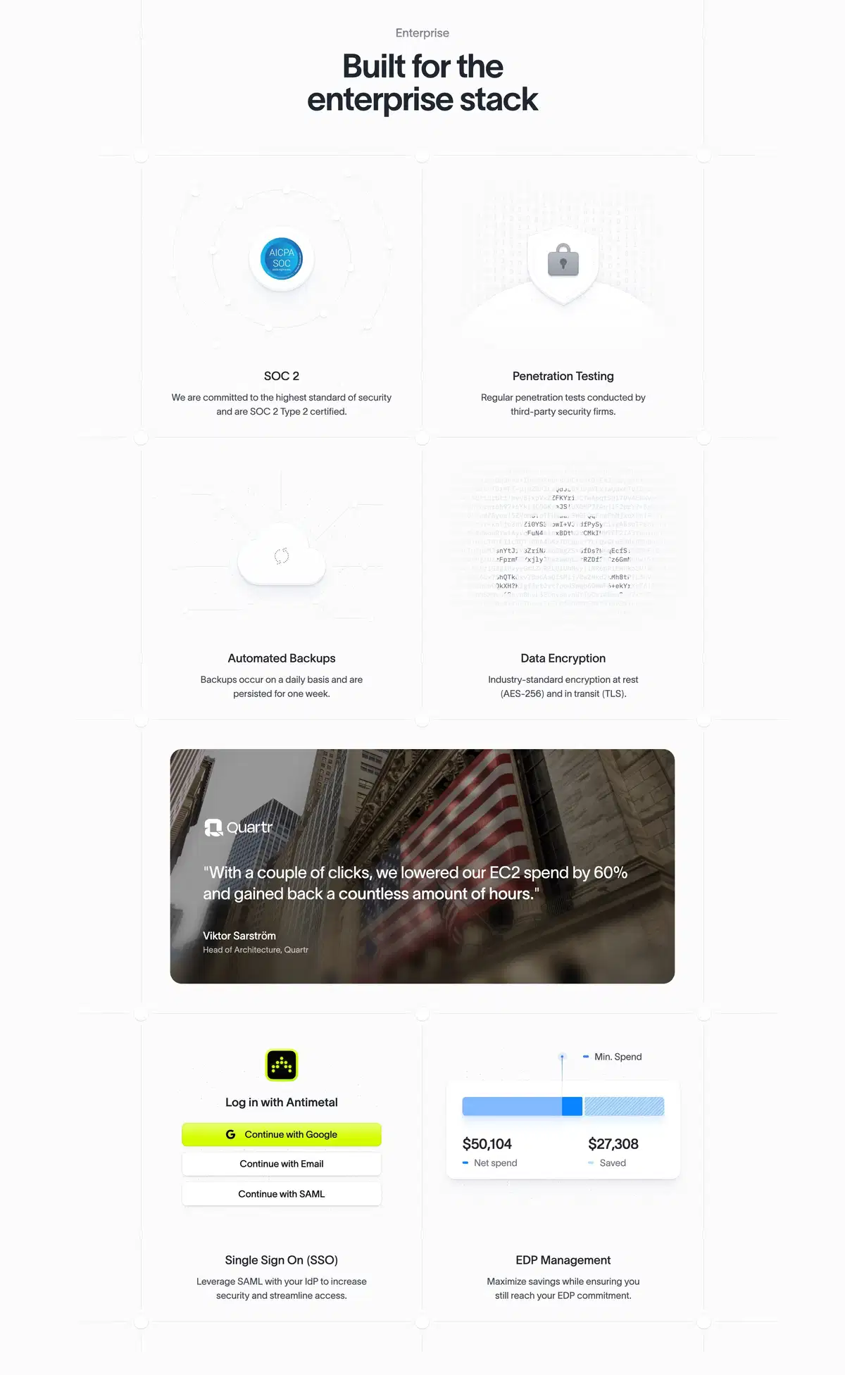 Antimetal Enterprise Page Section Built for Enterprise