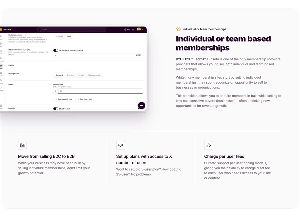Outseta Payment Page Section Individual or Team