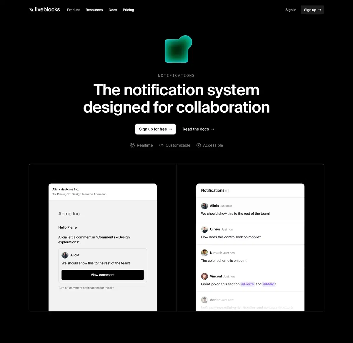 Liveblocks Notifications Page Section Hero