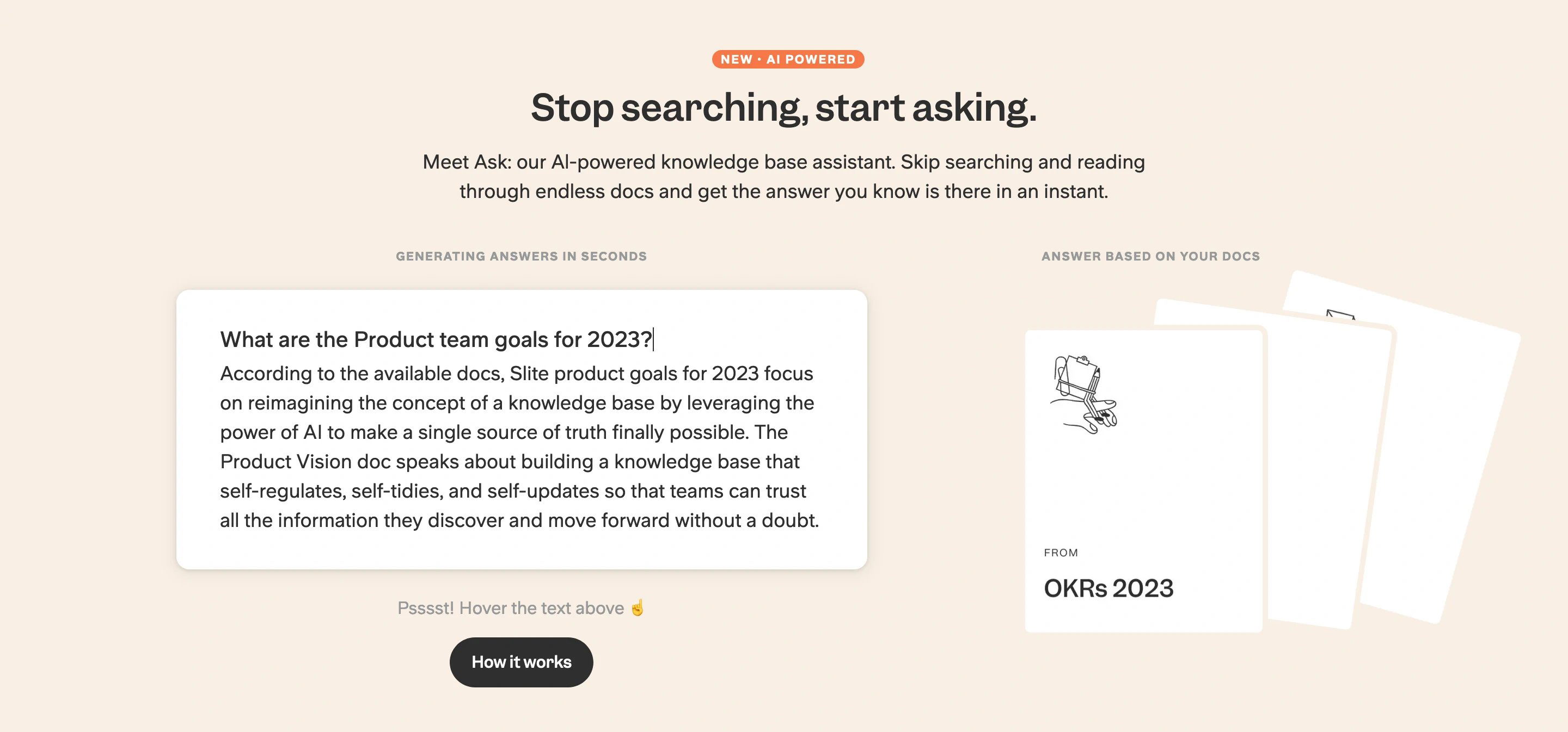 Slite Home Page Section AI Powered