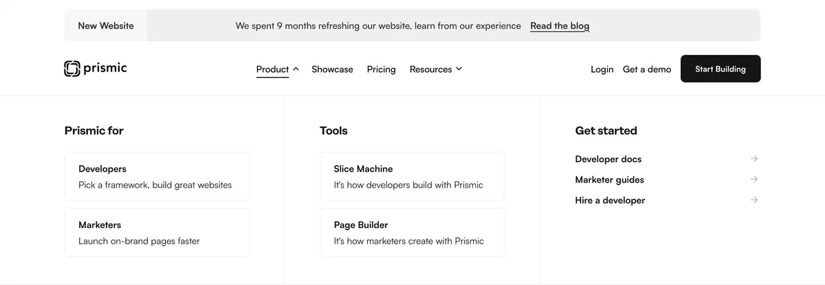 Prismic Home Page Mega Menu