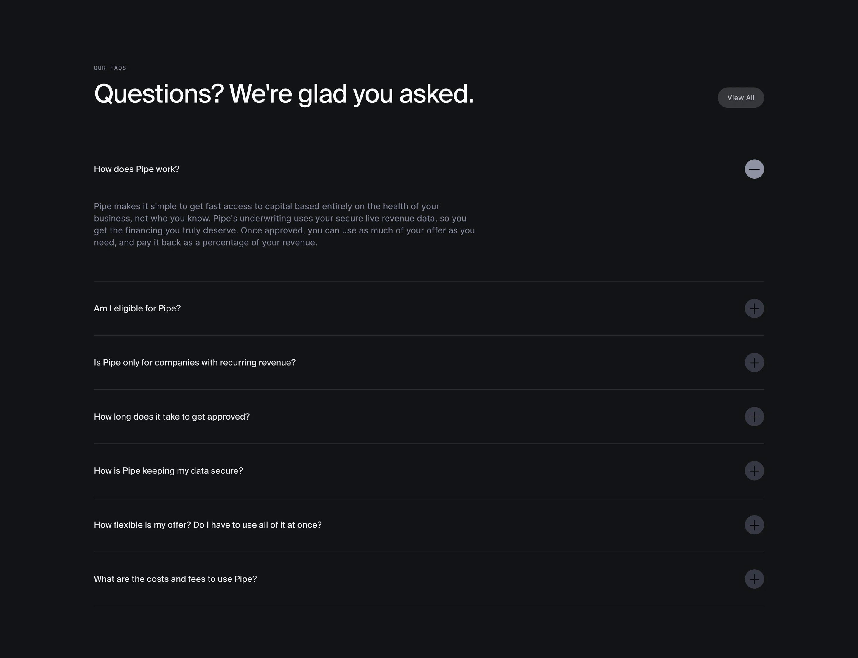 Pipe Enterpreneurs Page Section FAQ