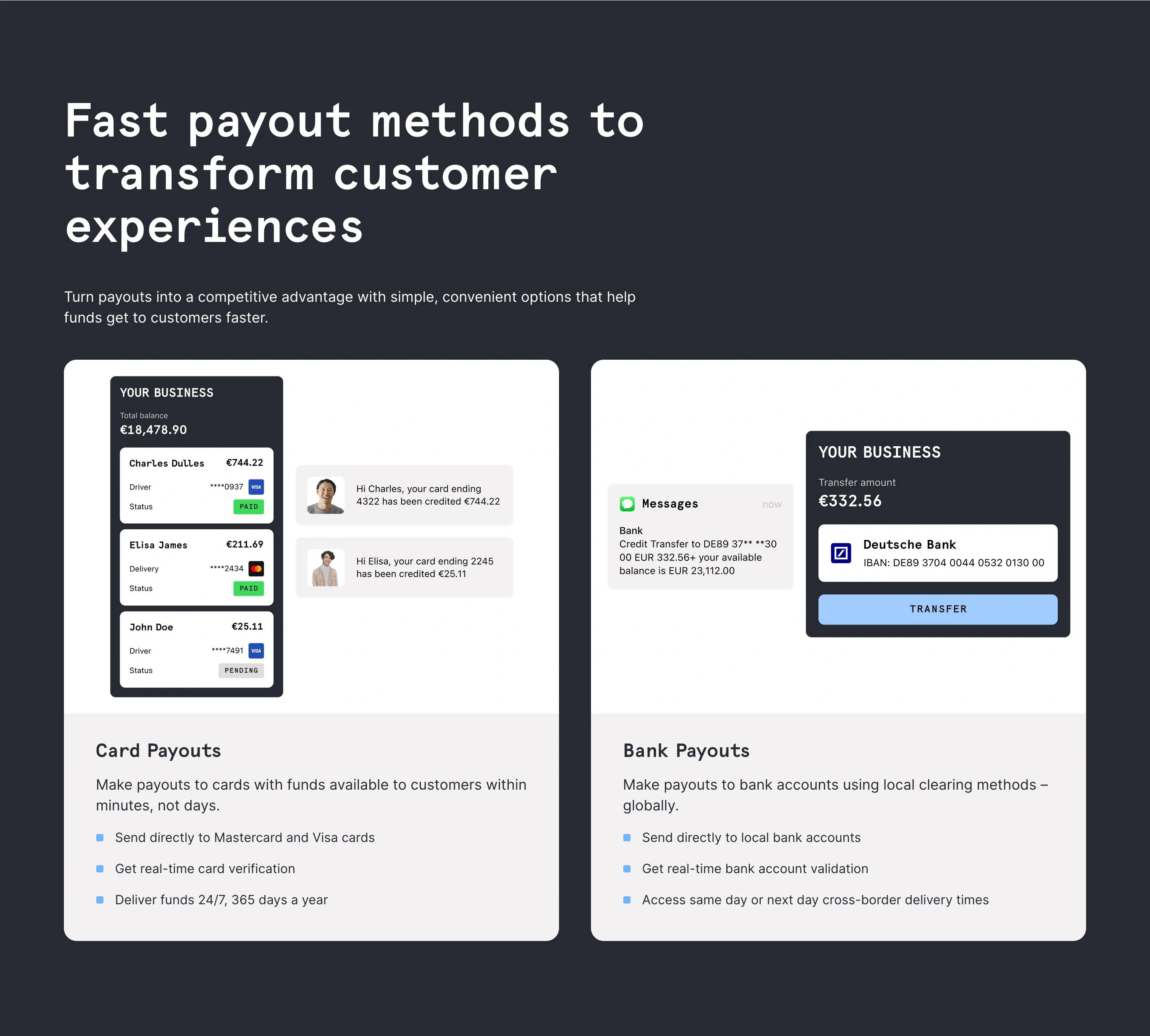Checkout Technology Page Section Fast Payout Feature
