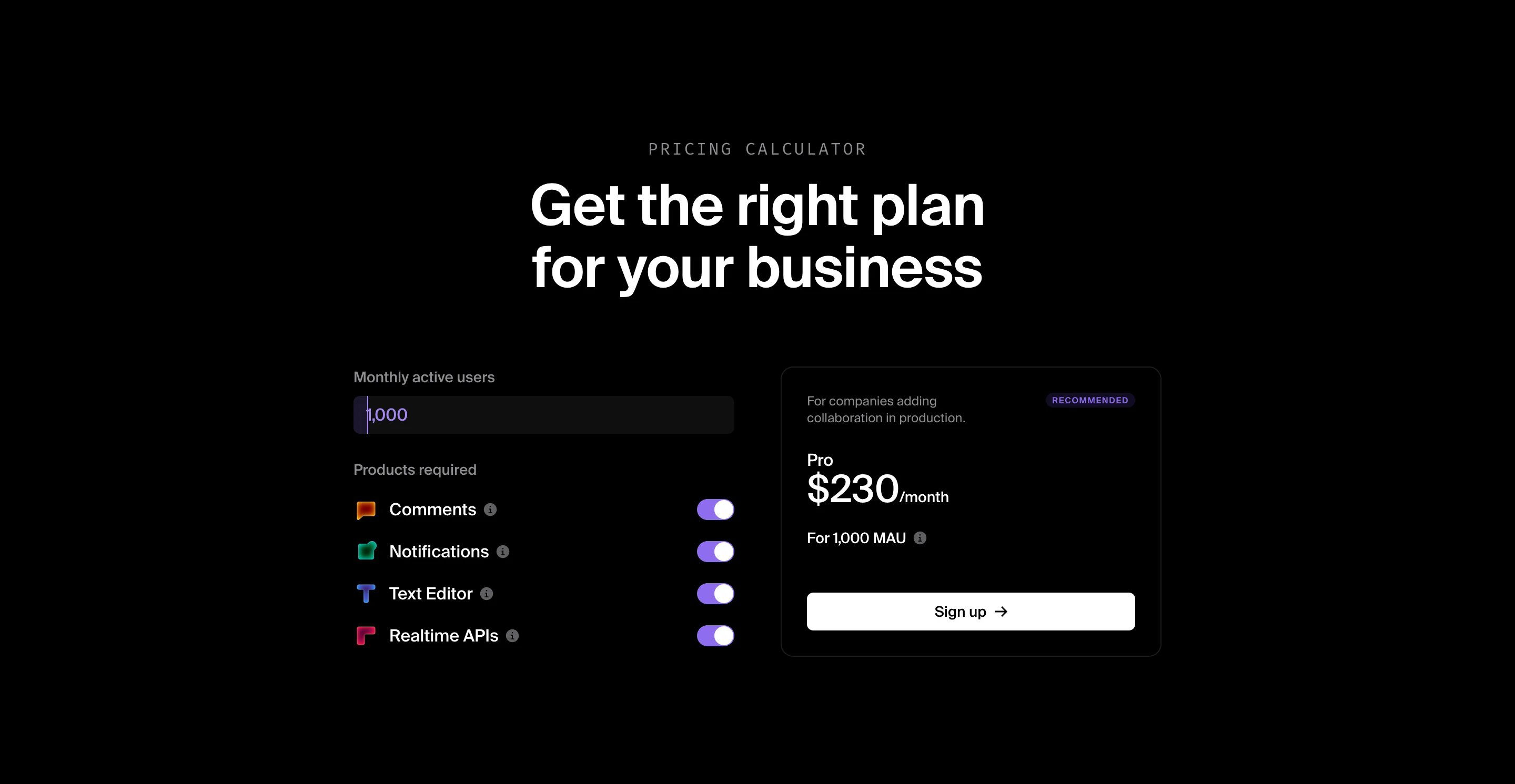 Liveblocks Pricing Page Section Pricing Calculator