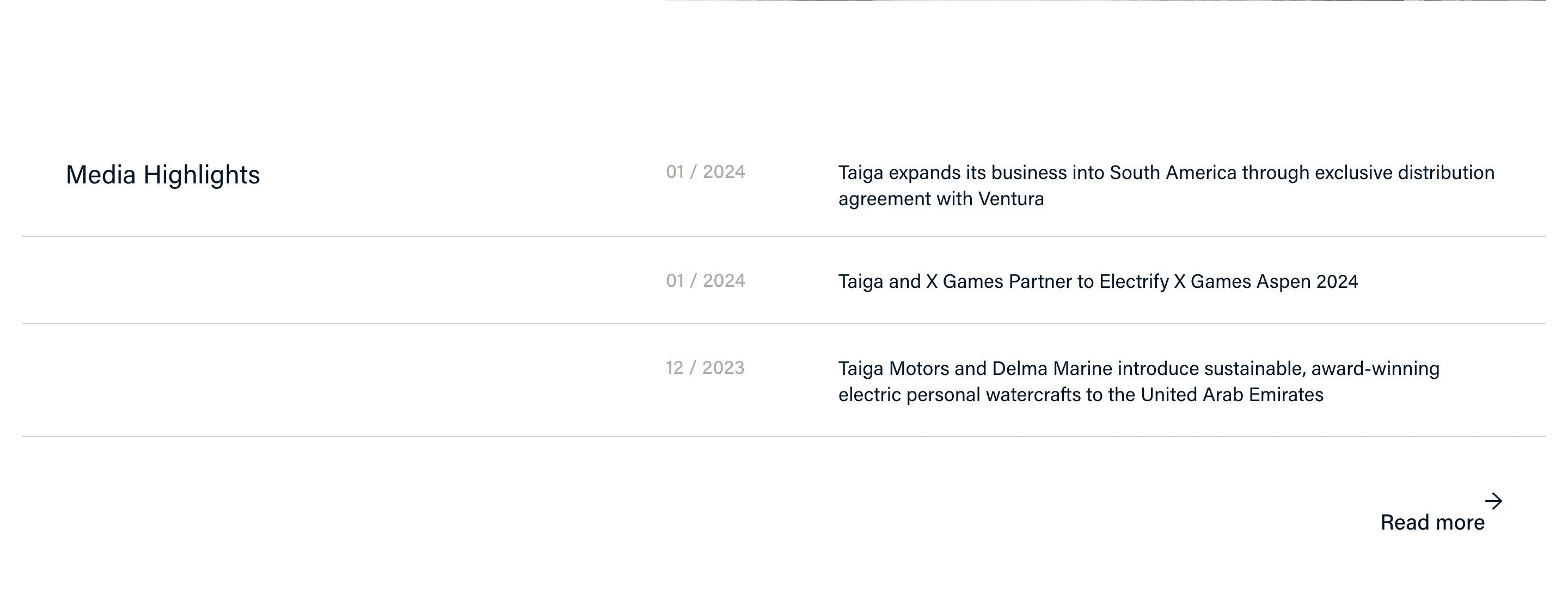 Taiga Home Page Section Media Highlights