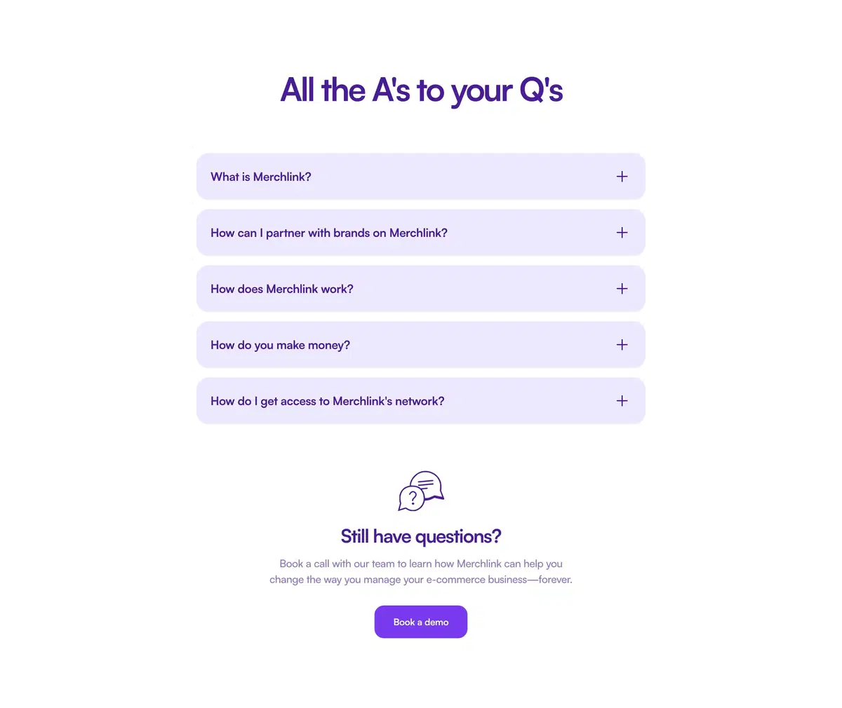 Merchlink Home Page Section FAQ