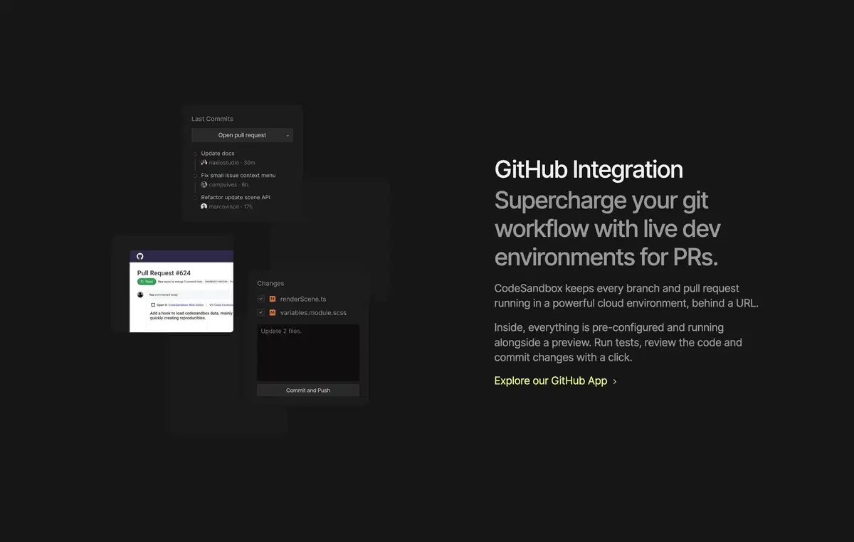 Codesandbox Features Page Section Integration