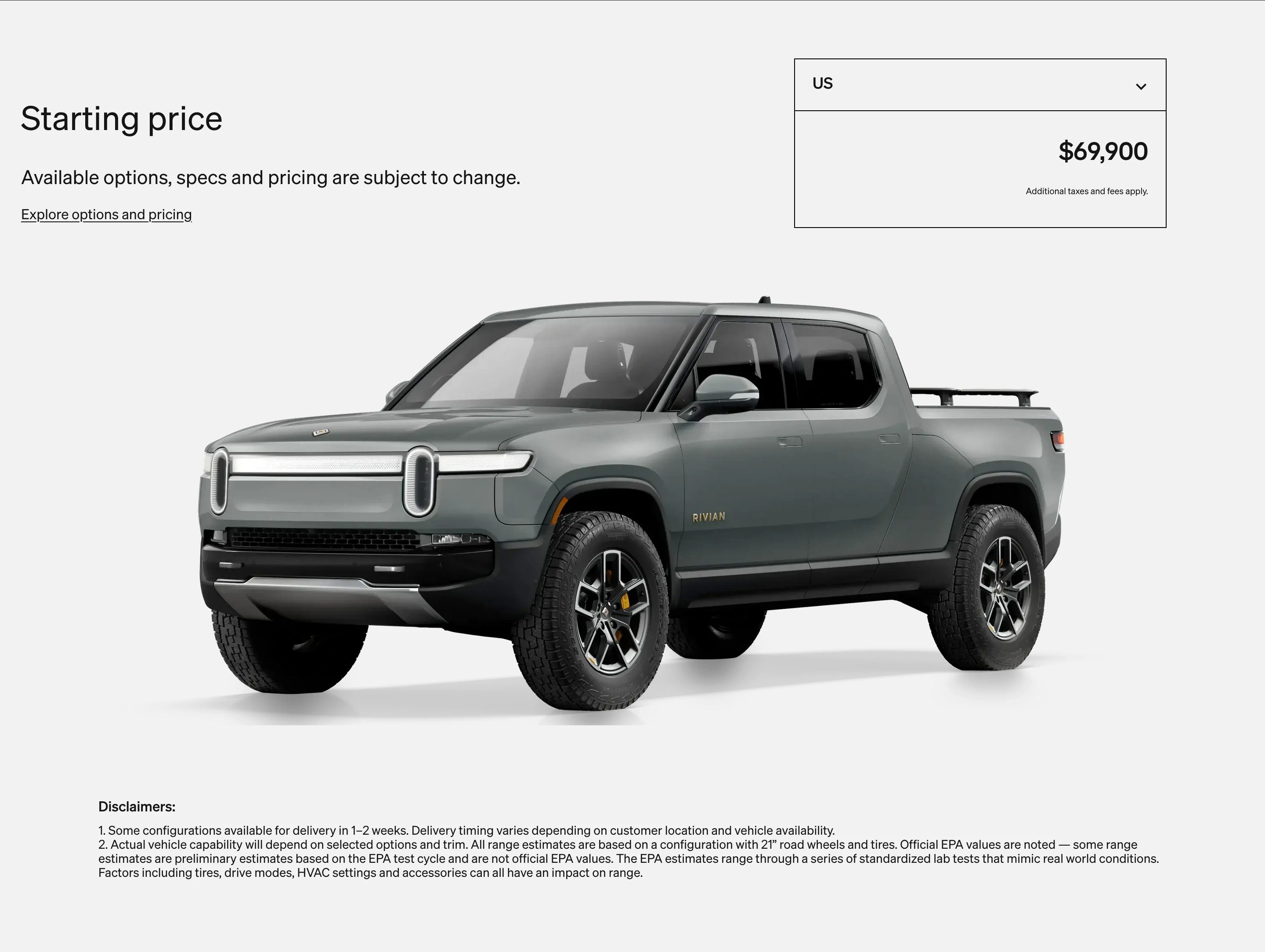 Rivian R1T Page Section Price