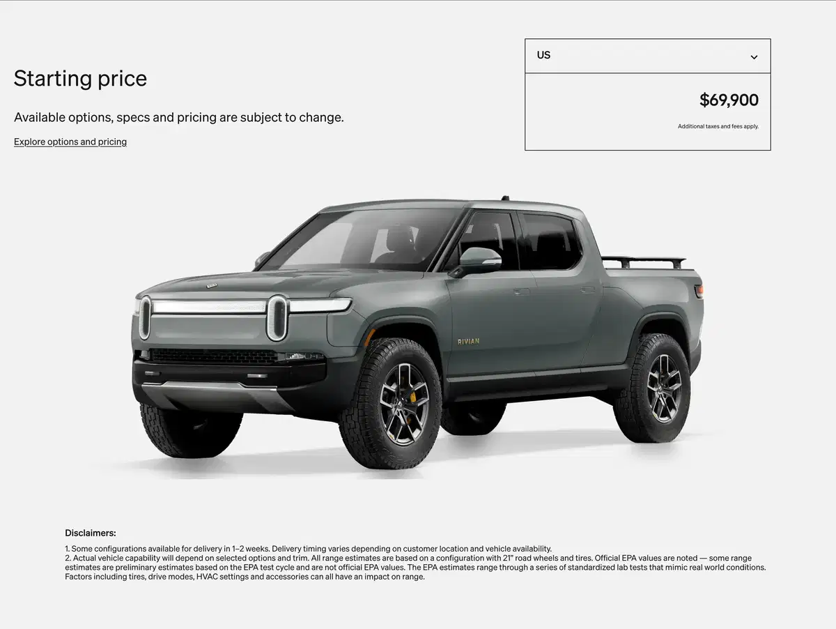 Rivian R1T Page Section Price