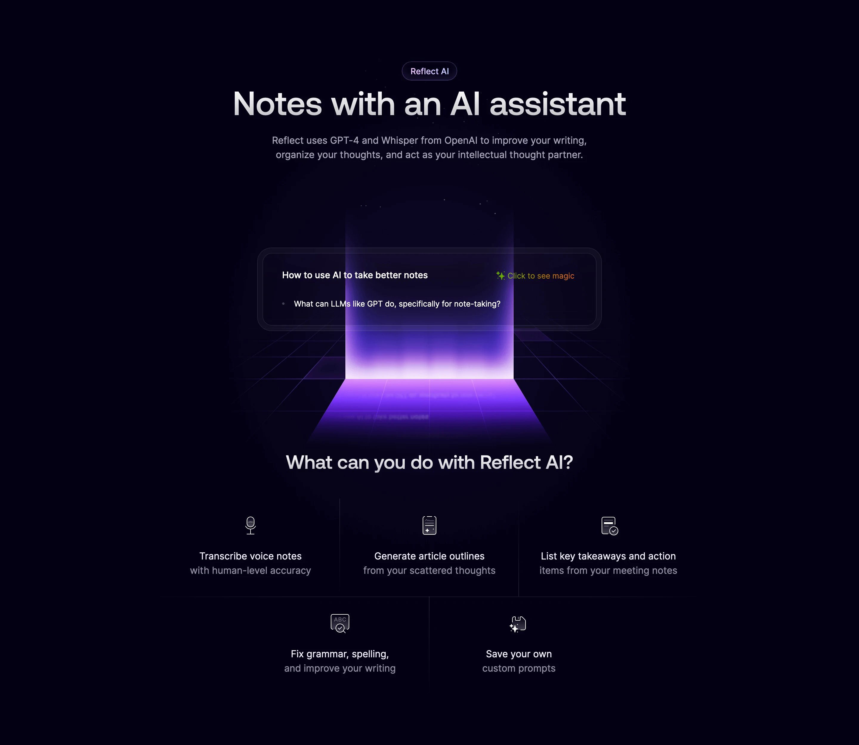 Reflect Home Page Section AI Notes