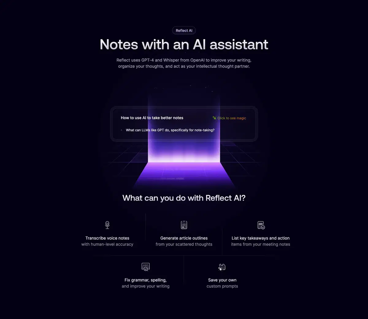 Reflect Home Page Section AI Notes