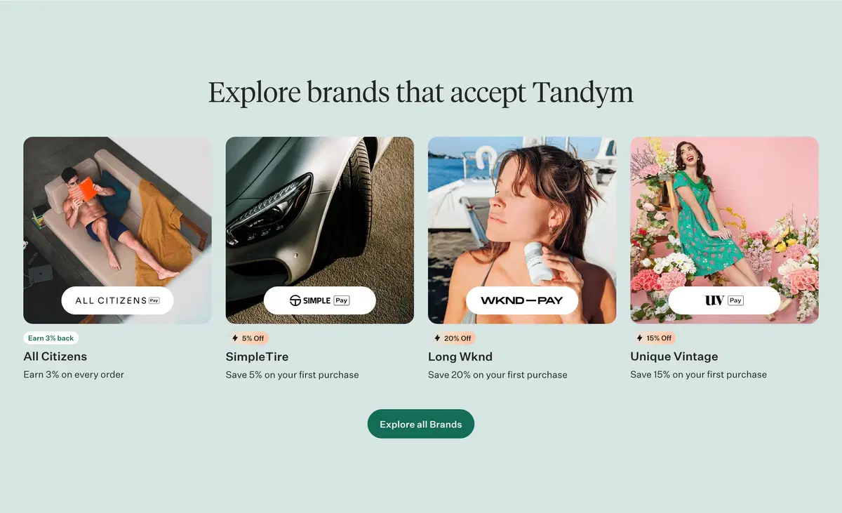 Tandym Shoppers Page Section Explore Brands