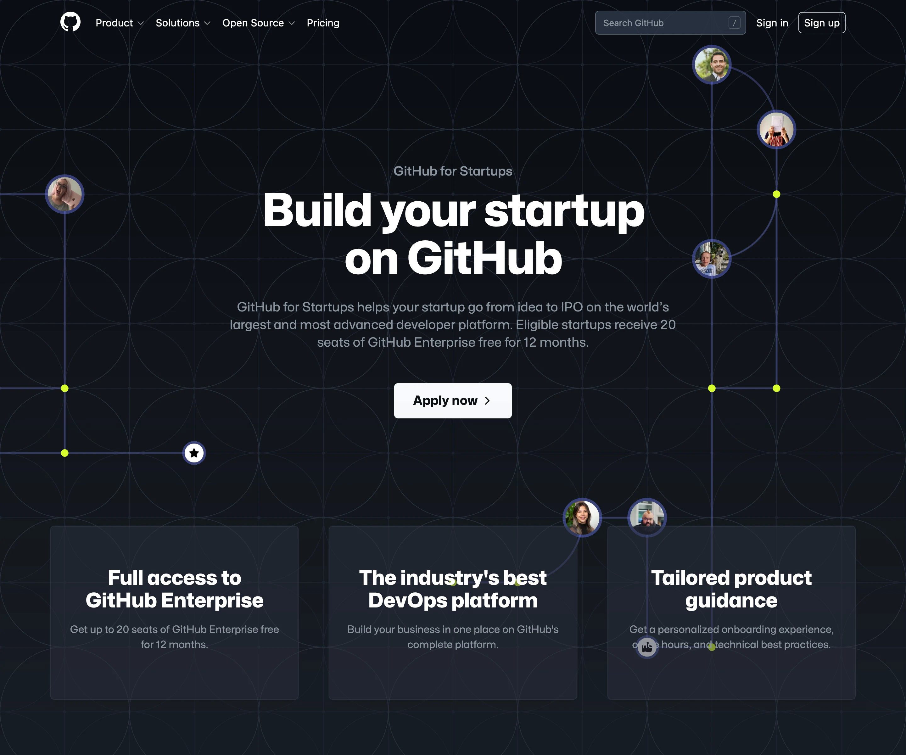 GitHub Startups Page Section Hero