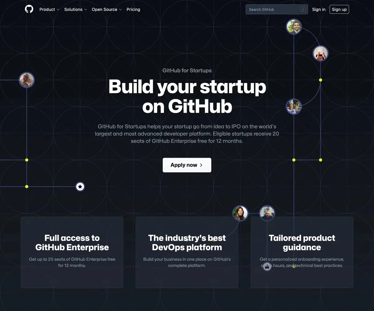 GitHub Startups Page Section Hero