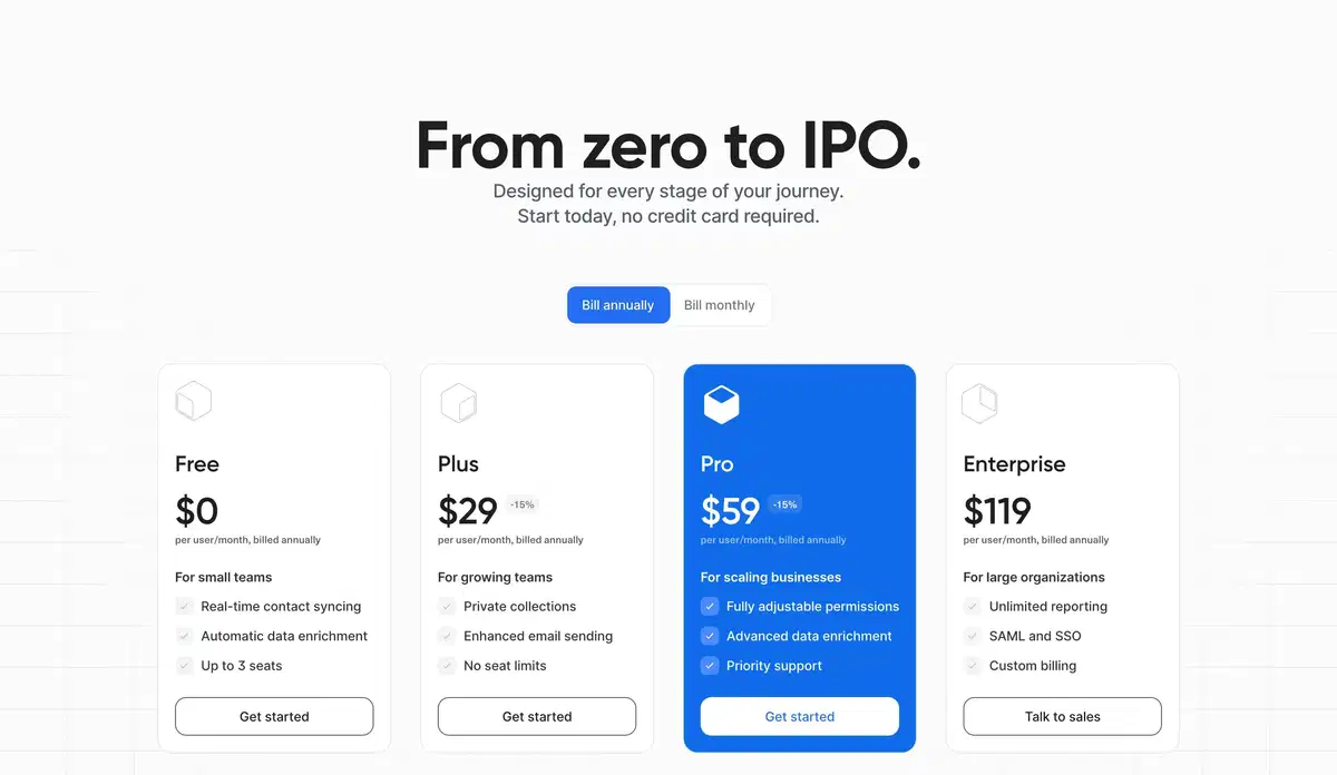 Attio Pricing Page Section Pricing on Hero