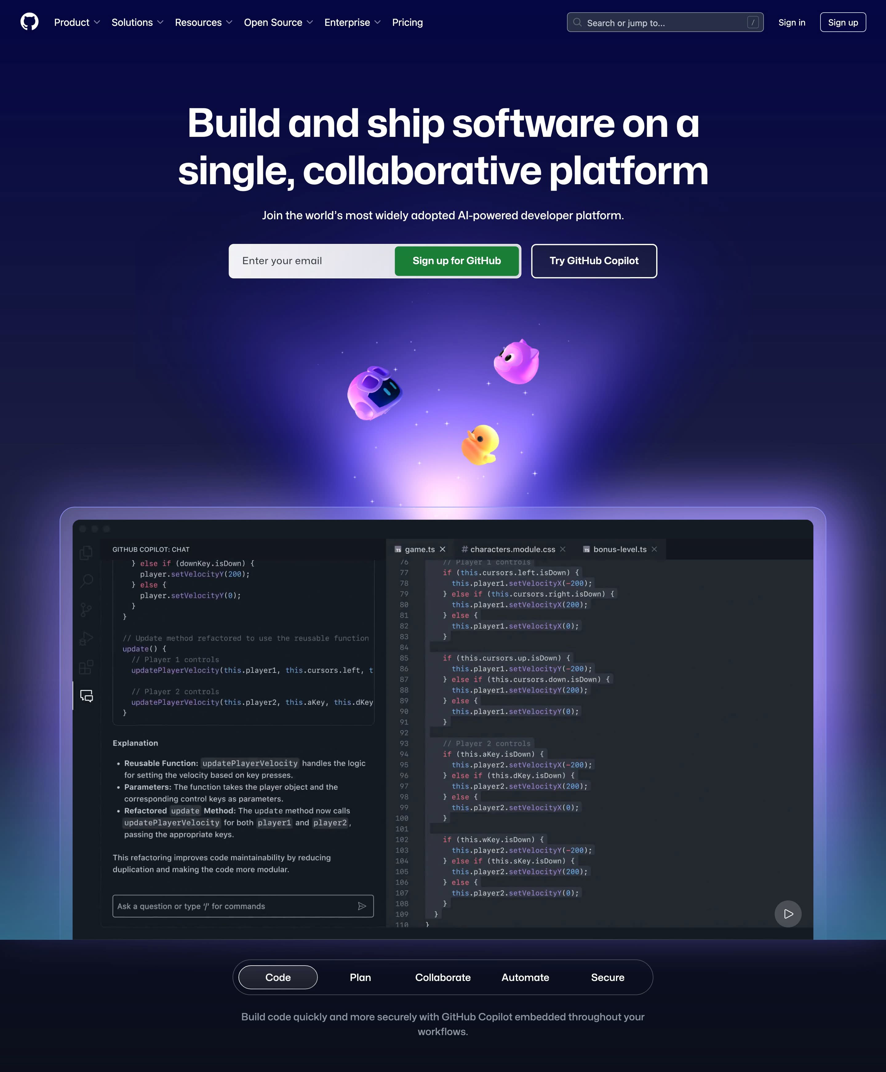 GitHub Home Page Section Hero