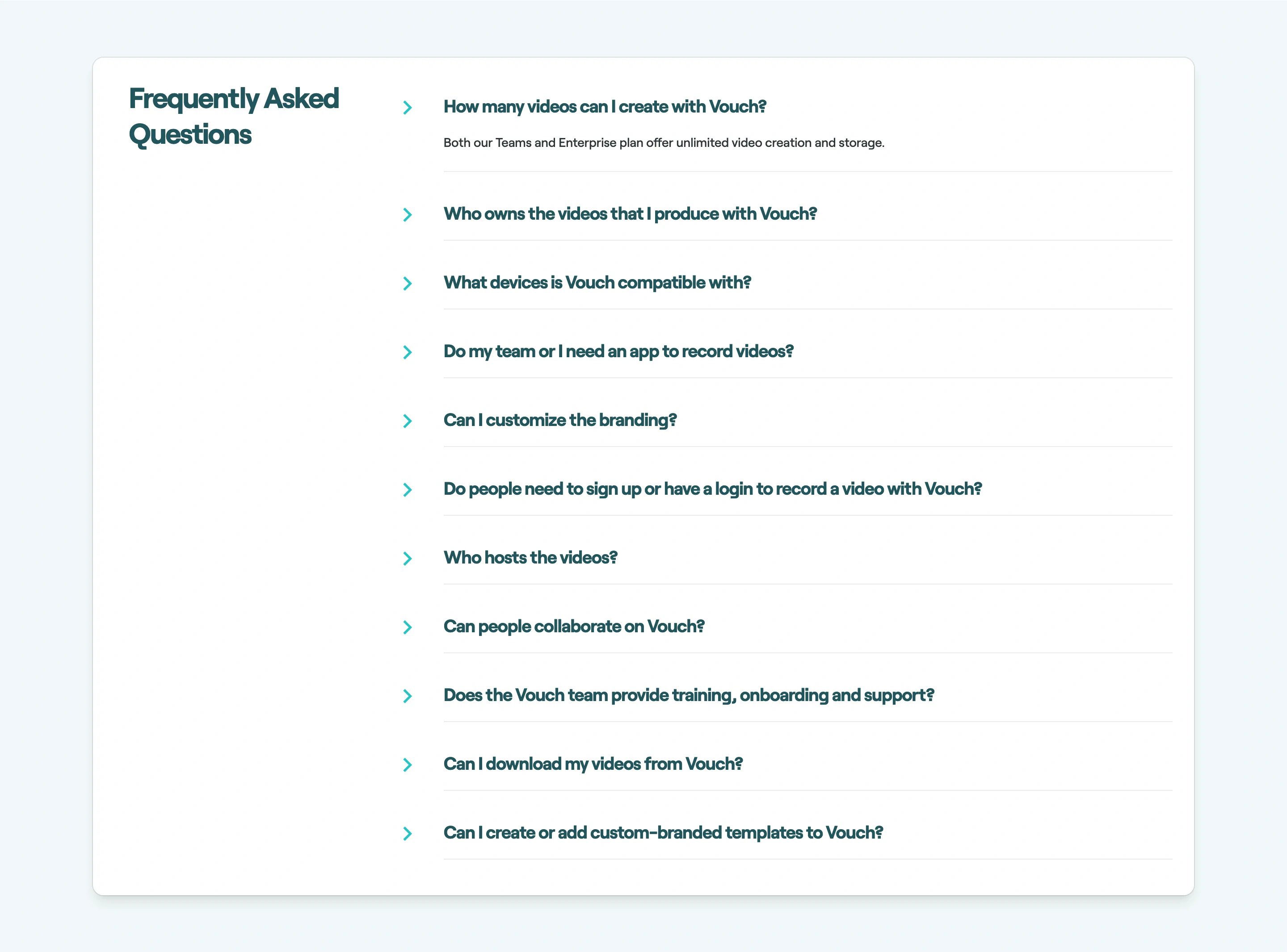 Vouch Pricing Page Section FAQs