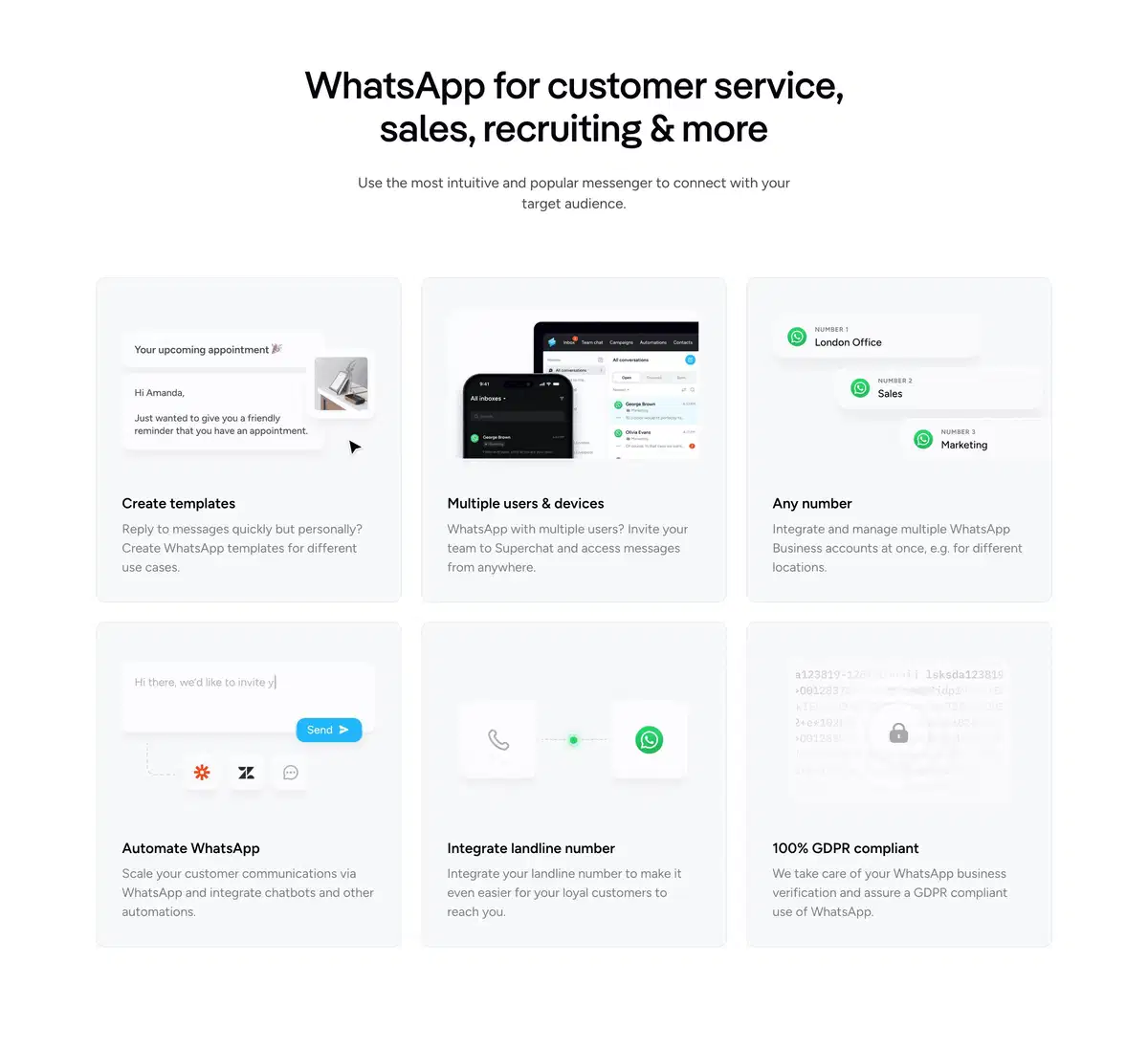 Superchat Business Page Section WhatsApp for Everything