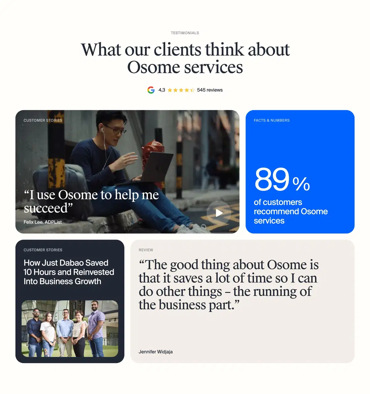 Osome Home Page Section Testimonial