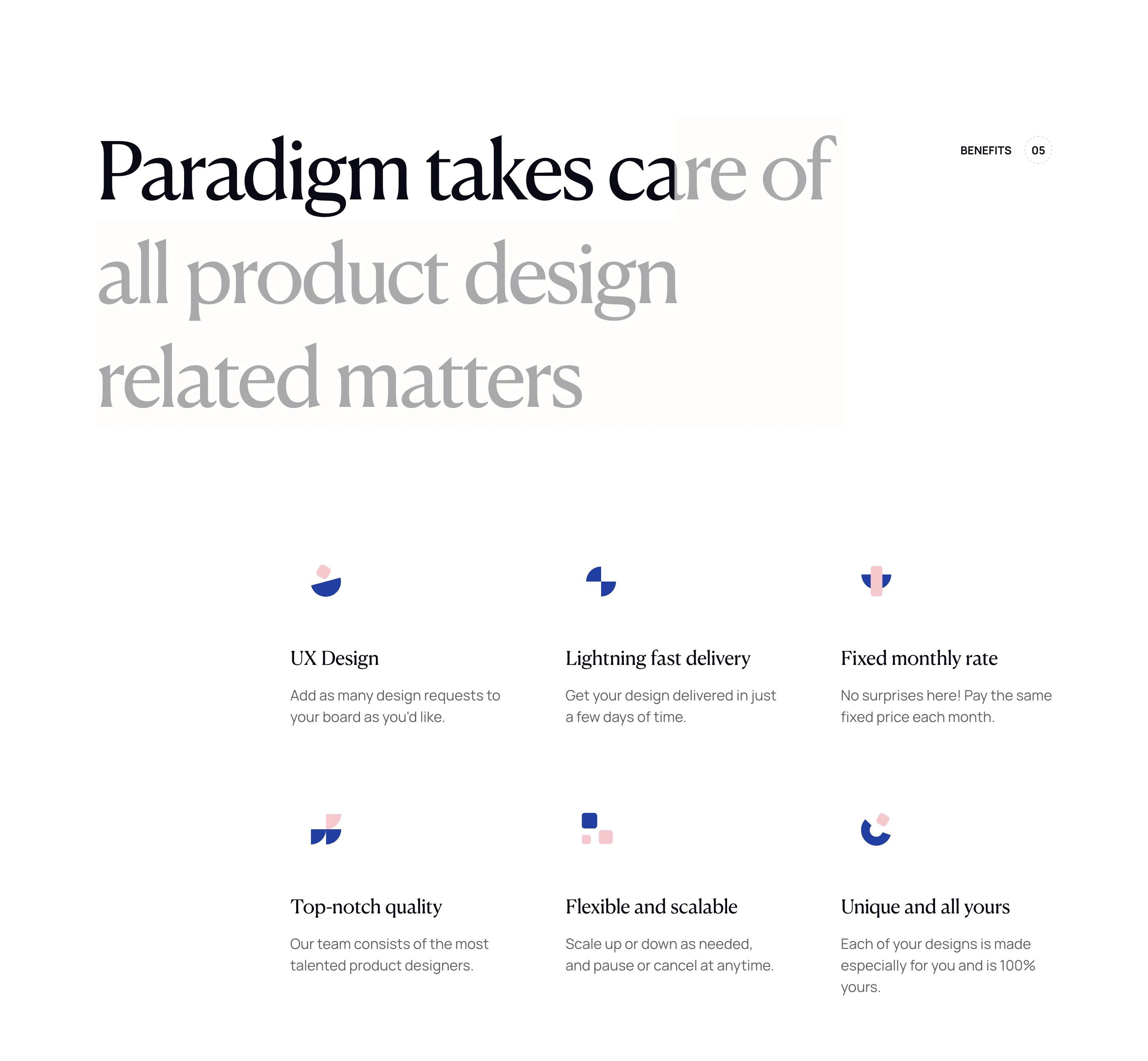 Paradigm Home Page Section Benefits
