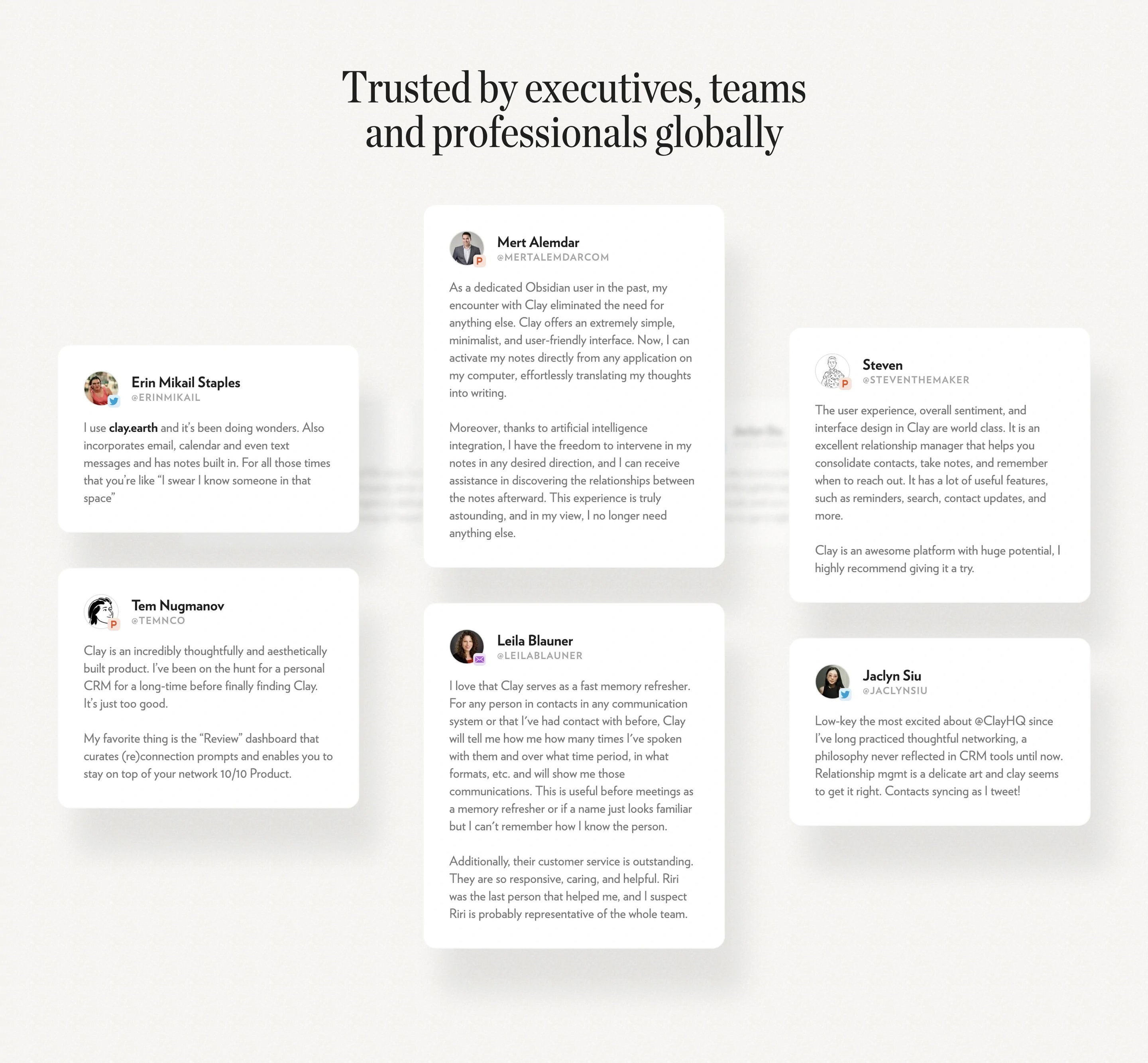 Clay Home Page Section Testimonials