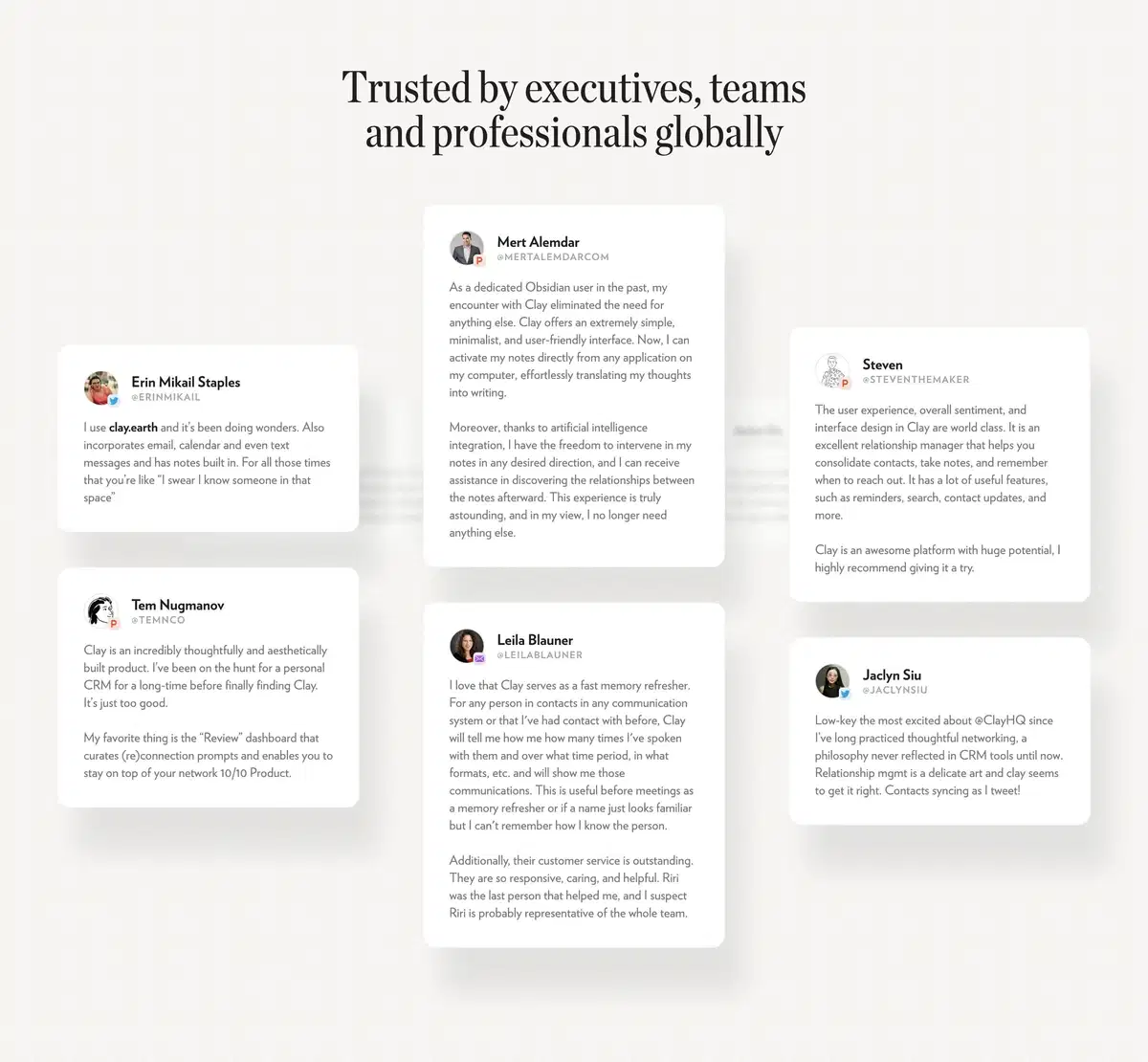 Clay Home Page Section Testimonials