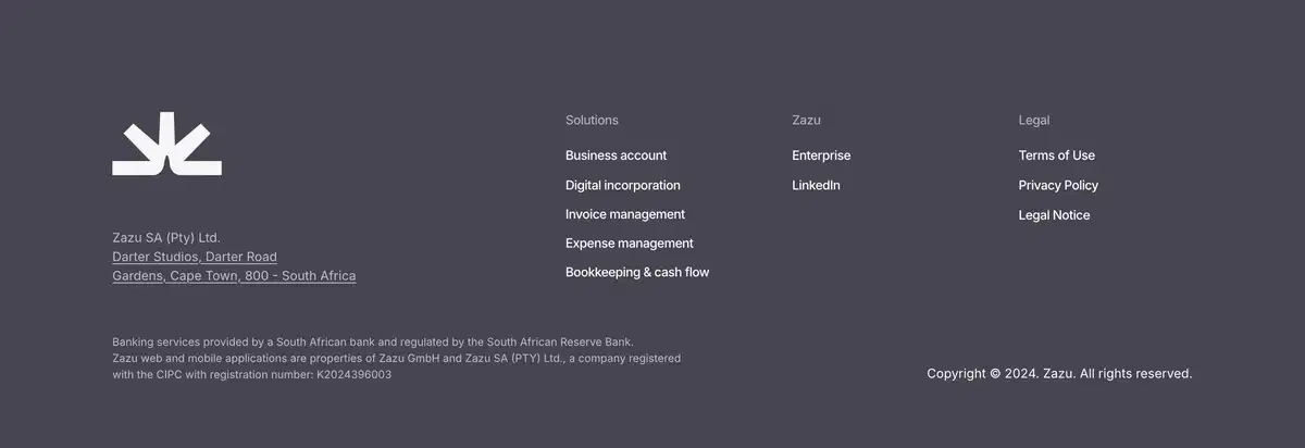 Zazu Home Page Section Footer
