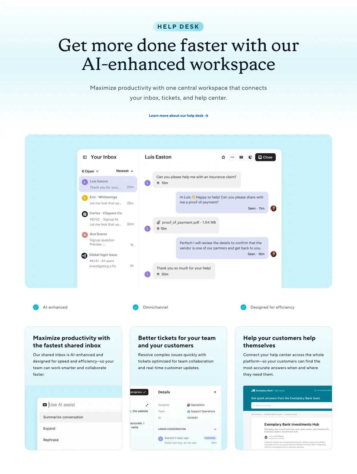 Intercom Home Page Section Help Desk Feature