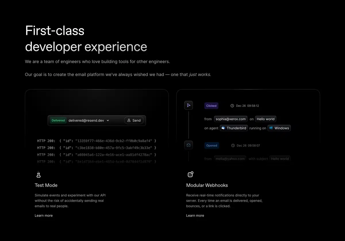 Resend Home Page Section Developer Feature