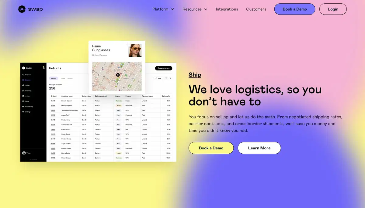 Swap Commerce Ship Page Section Hero