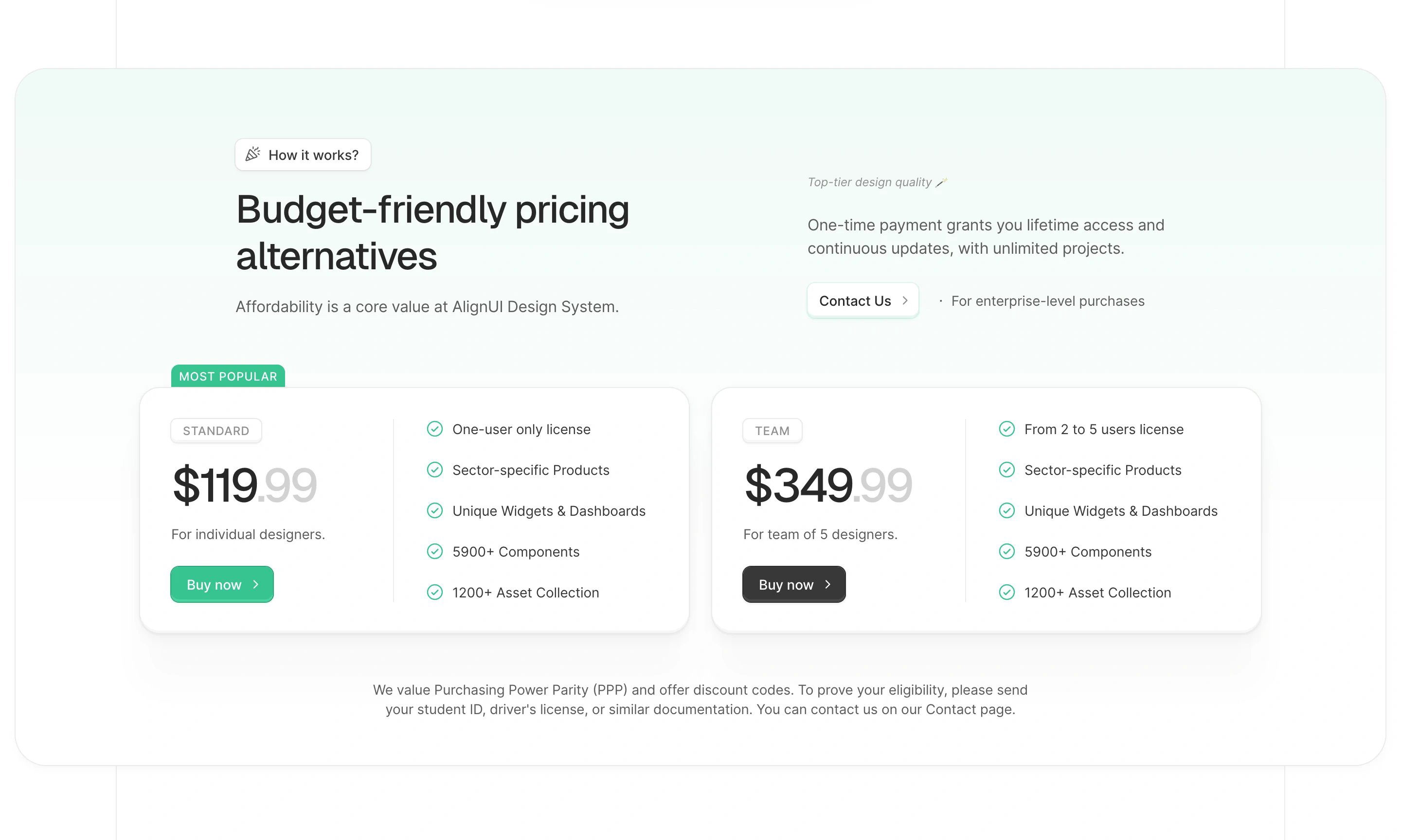 AlignUI Home Page Section Pricing