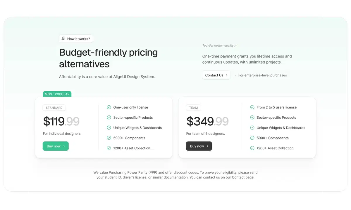 AlignUI Home Page Section Pricing